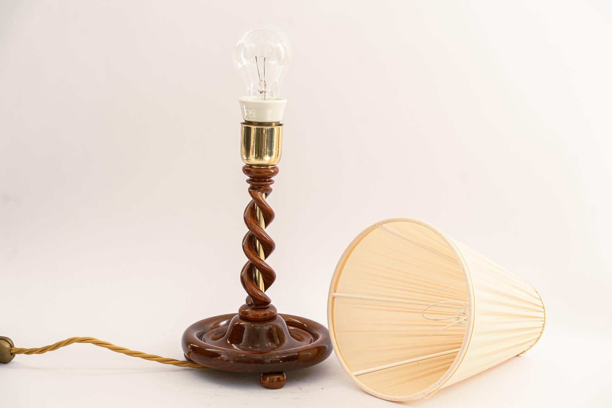 Art Deco Wood Lamp with Fabric Shade, Vienna, Around 1920s For Sale 7