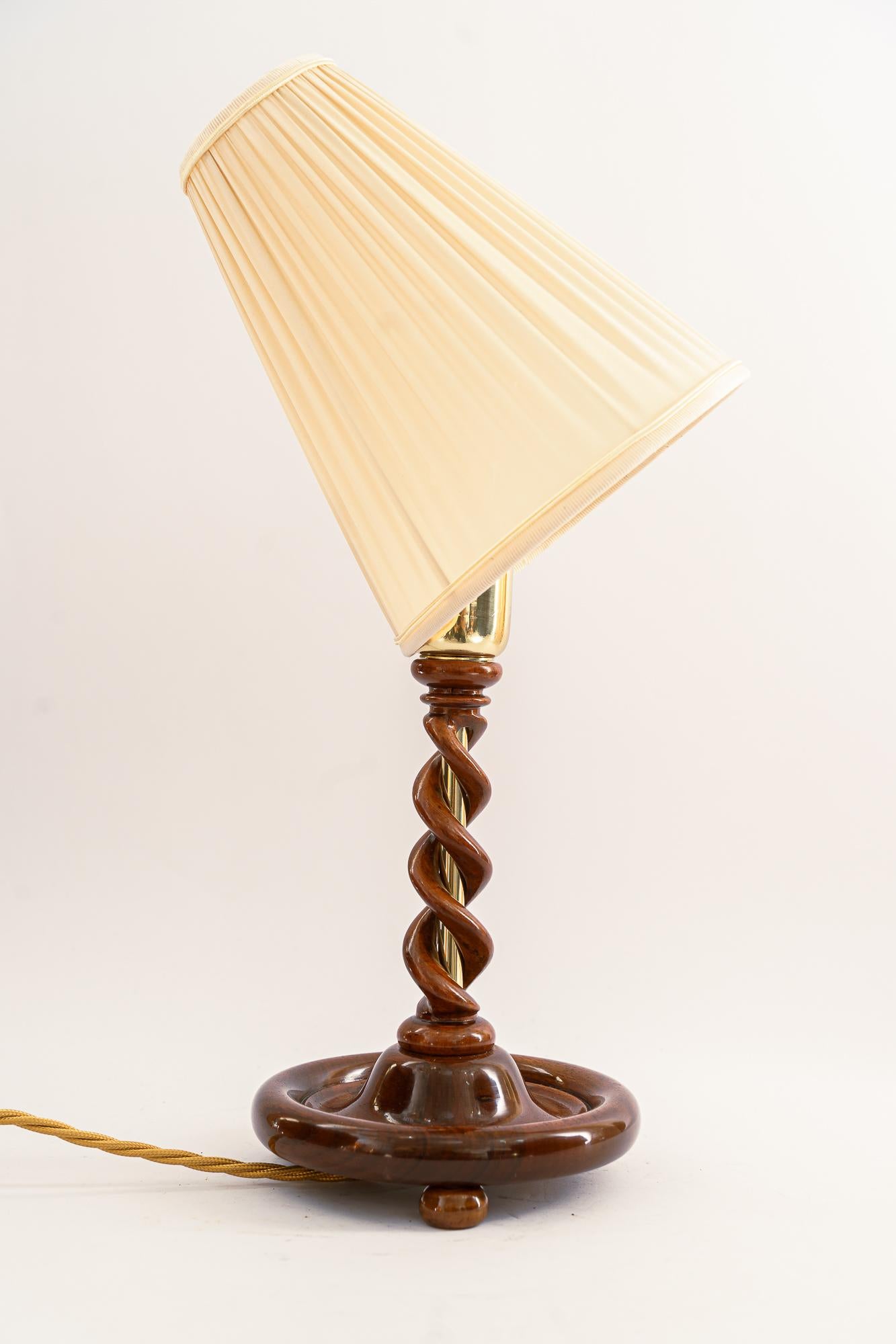 Art Deco Wood Lamp with Fabric Shade, Vienna, Around 1920s For Sale 1