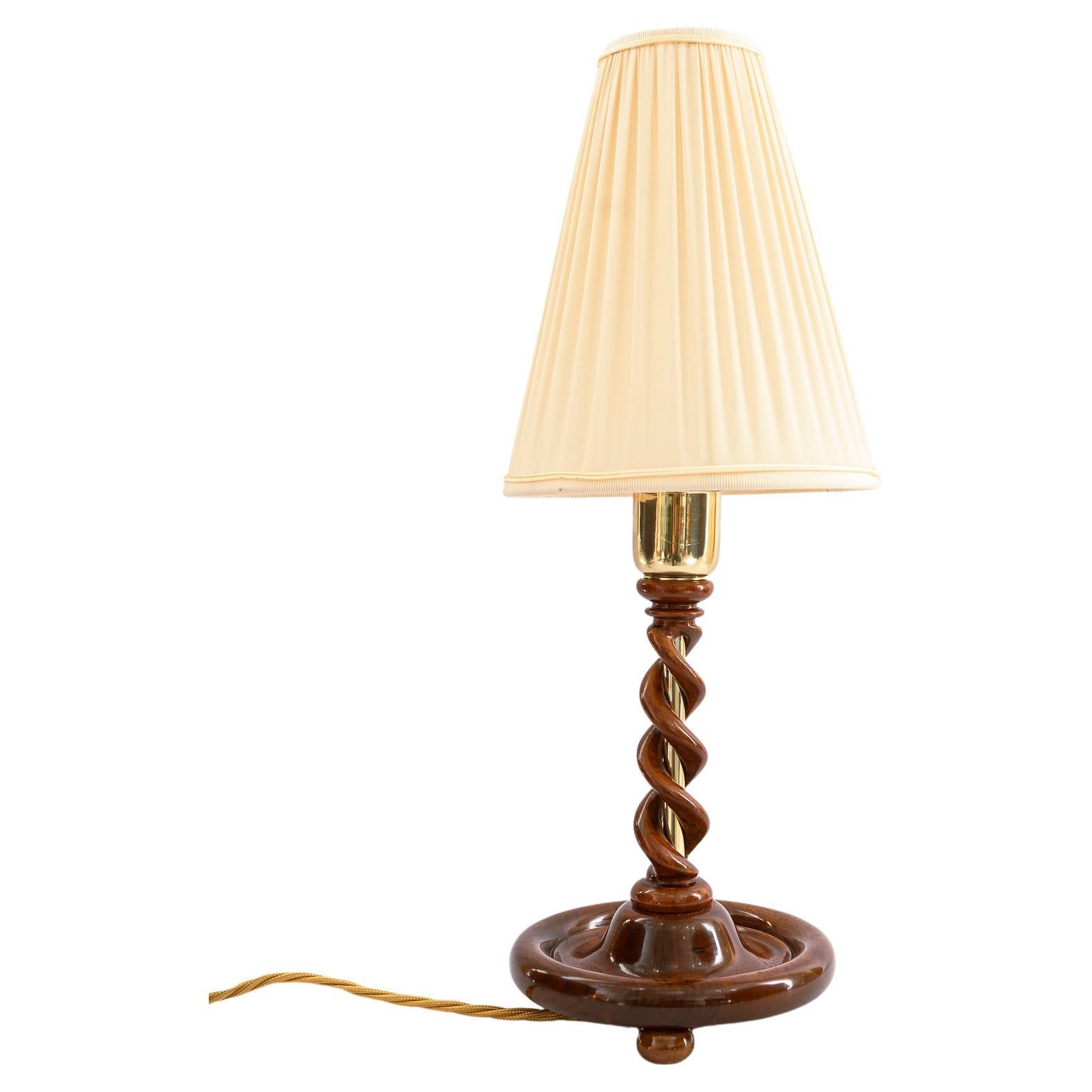 Art Deco Wood Lamp with Fabric Shade, Vienna, Around 1920s For Sale