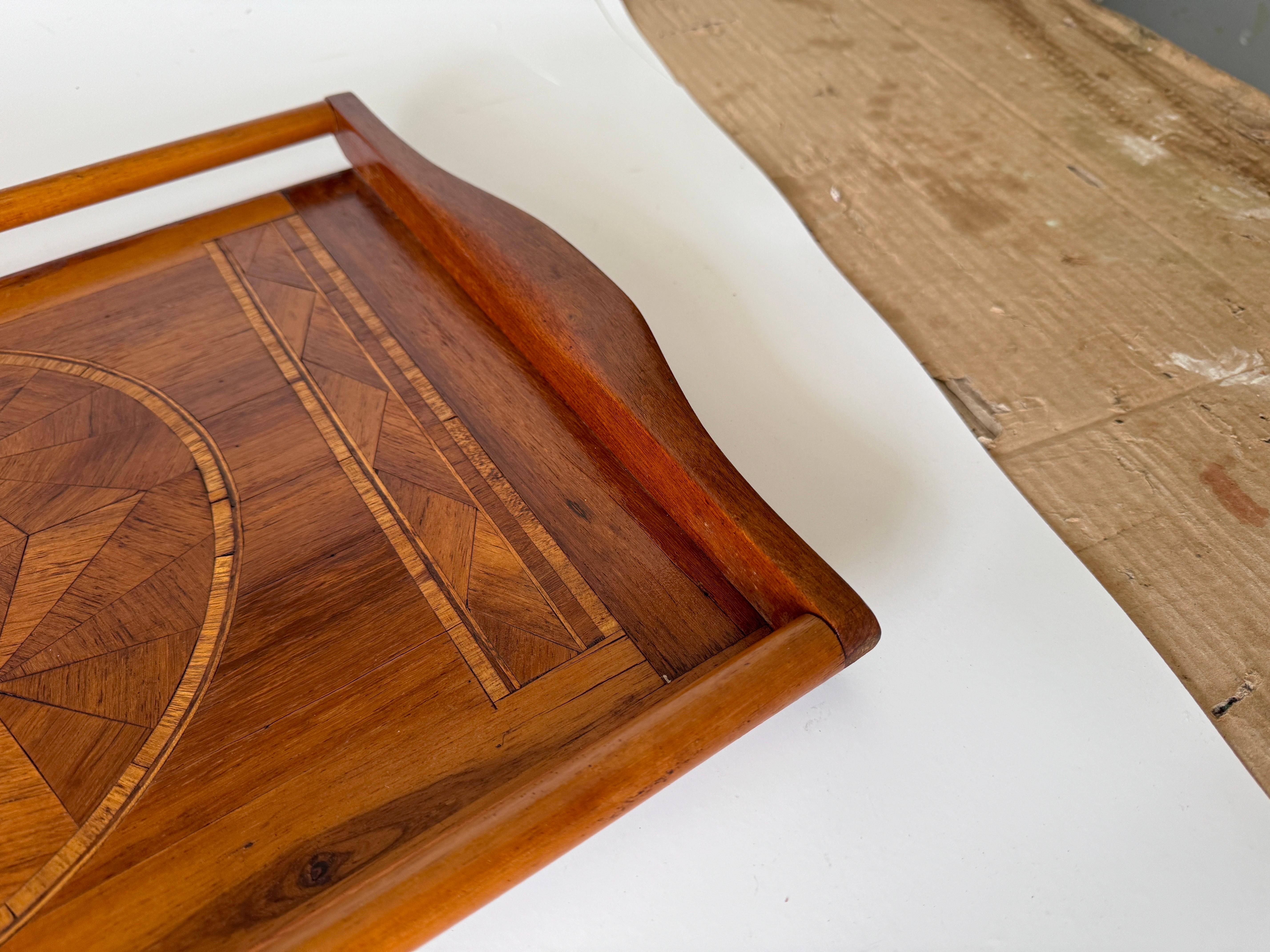 Art Deco Wood Marquetry Tray, Brown Color, Wood France 1940 For Sale 5