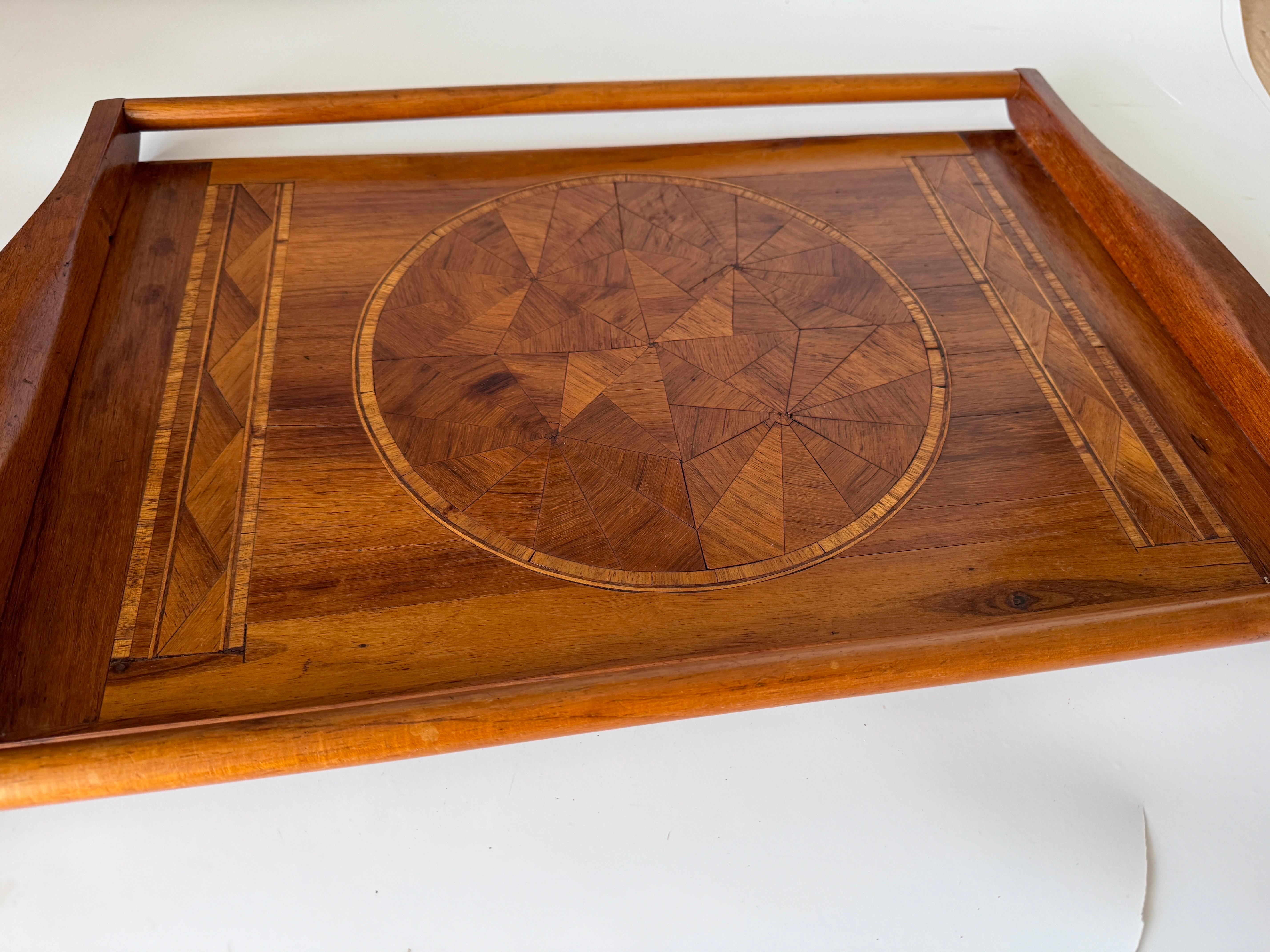 Art Deco Wood Marquetry Tray, Brown Color, Wood France 1940 For Sale 6