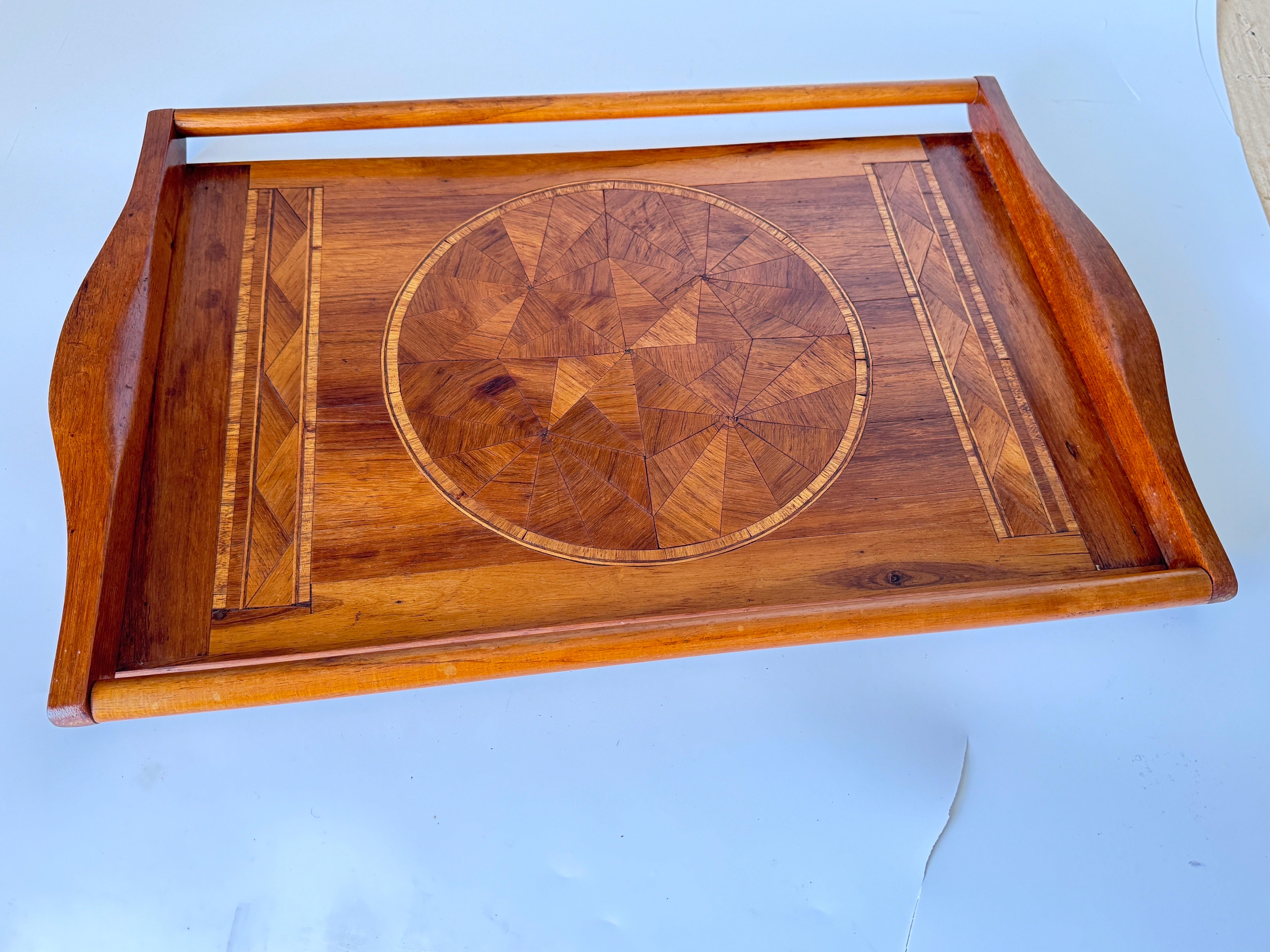 Art Deco Wood Marquetry Tray, Brown Color, Wood France 1940 For Sale 7
