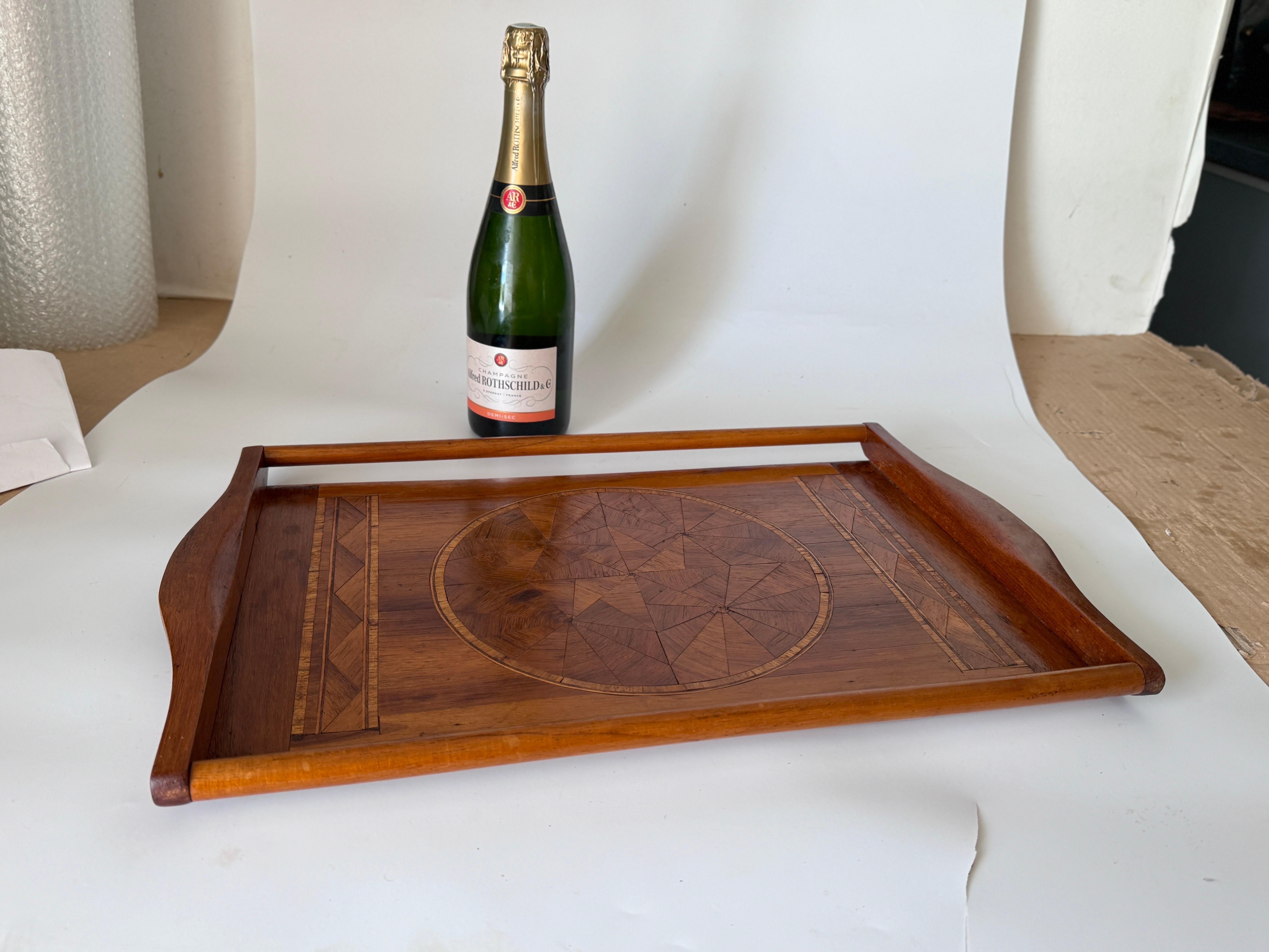 Art Deco Wood Marquetry Tray, Brown Color, Wood France 1940
 