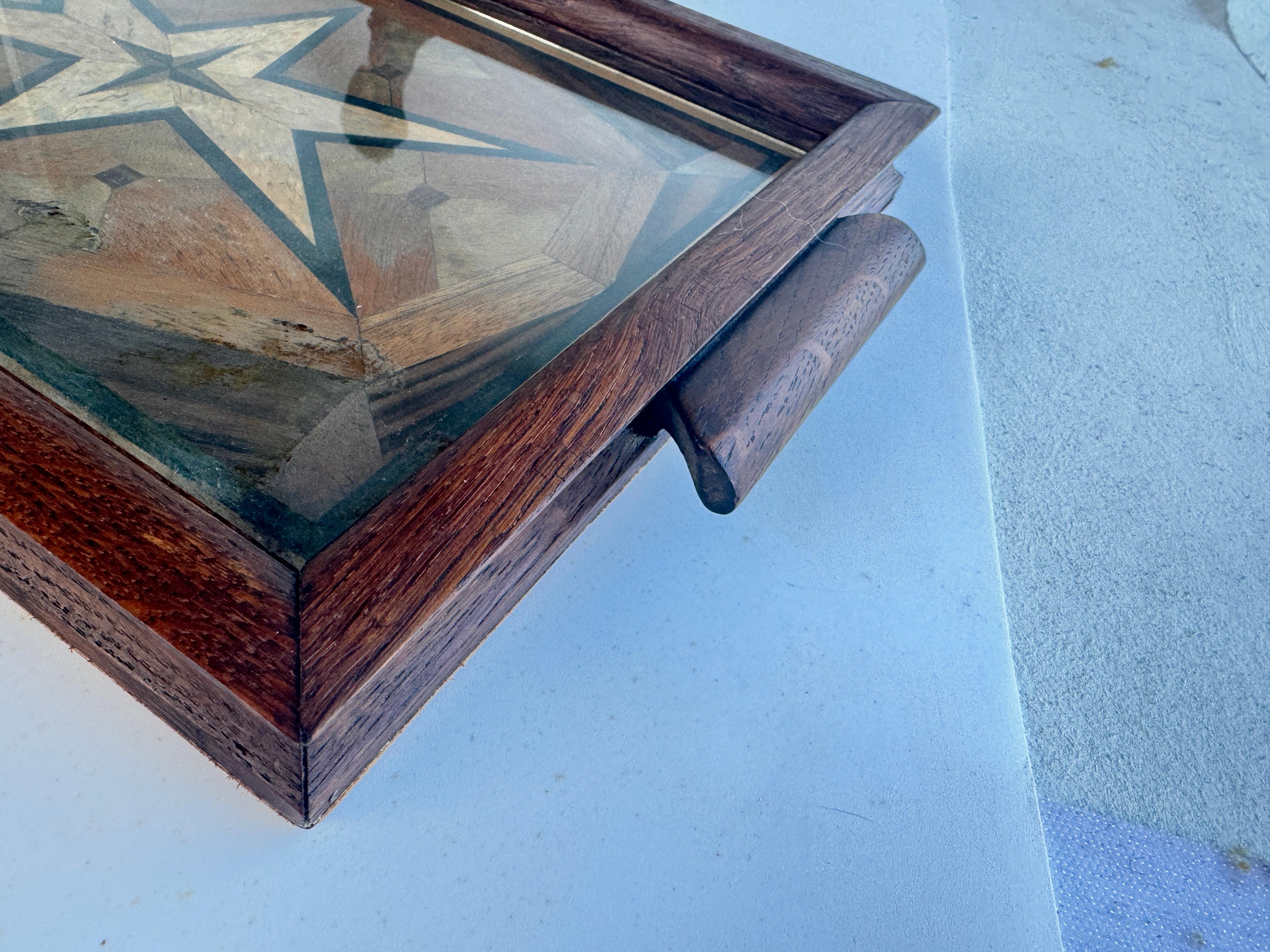 French Art Deco Wood Marquetry Tray, Brown Color, Wood France 1940 For Sale