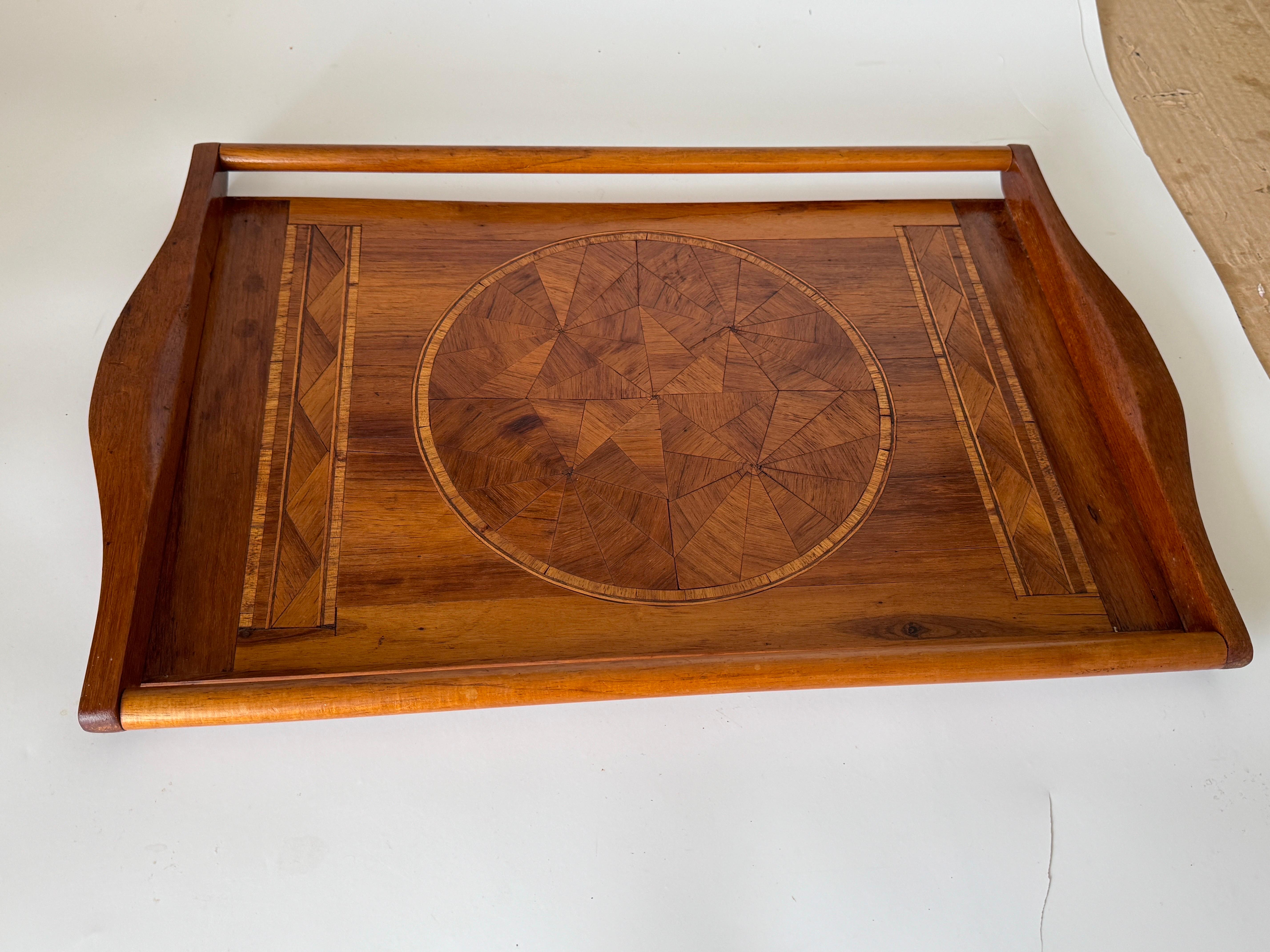 Art Deco Wood Marquetry Tray, Brown Color, Wood France 1940 In Good Condition For Sale In Auribeau sur Siagne, FR