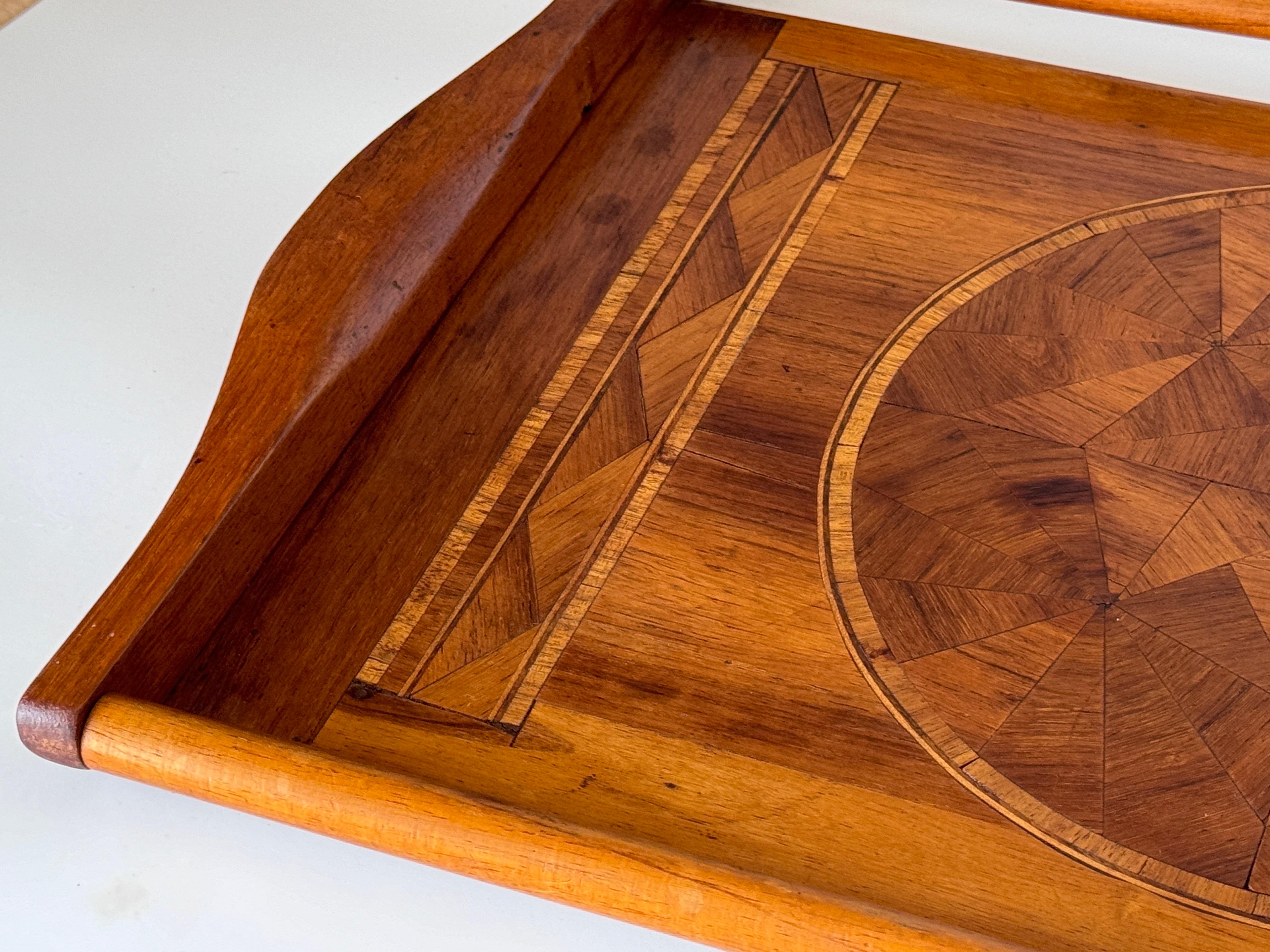 Mid-20th Century Art Deco Wood Marquetry Tray, Brown Color, Wood France 1940 For Sale