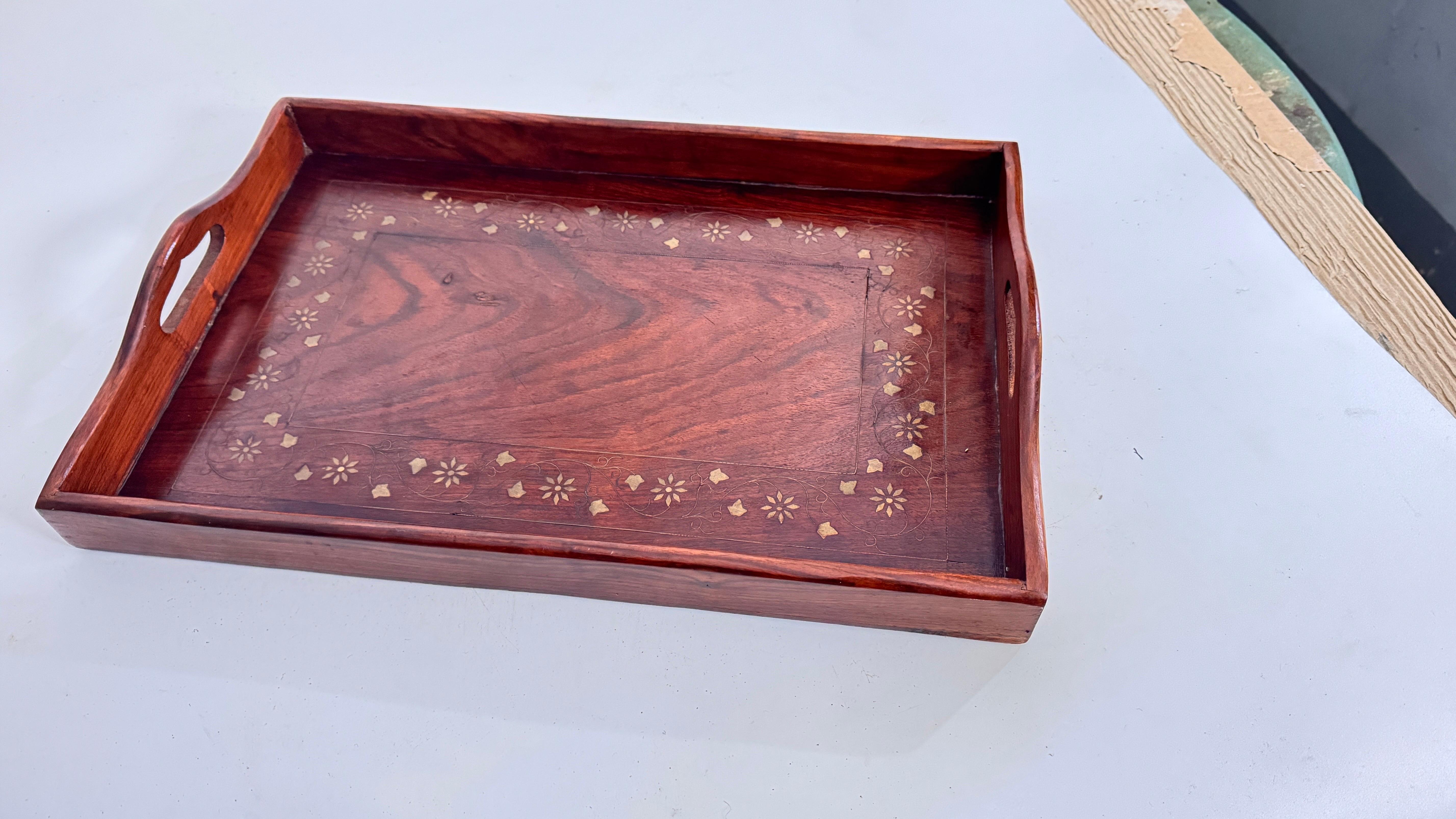 Bandeja Art Decó de Marquetería de Madera, Color Marrón, Madera Francia 1940 en venta 2