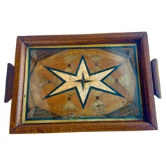 Vintage Art Deco Wood Marquetry Tray, Brown Color, Wood France 1940