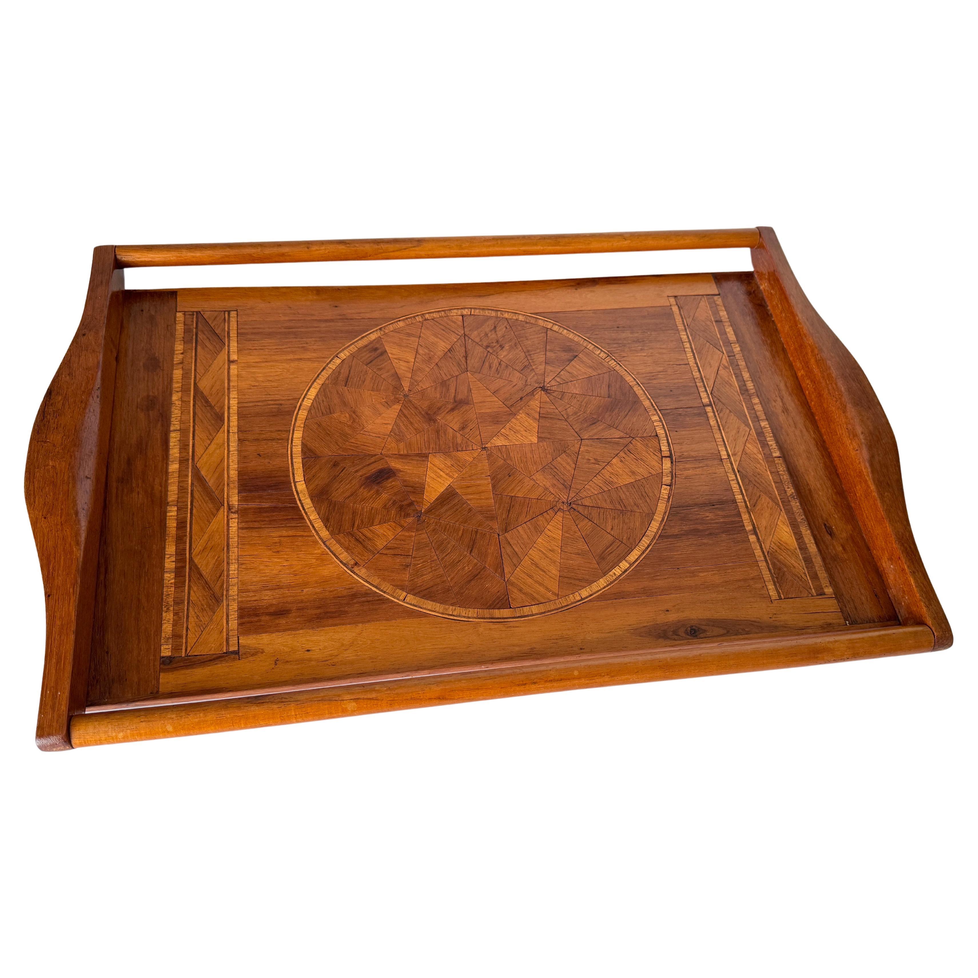 Art Deco Wood Marquetry Tray, Brown Color, Wood France 1940