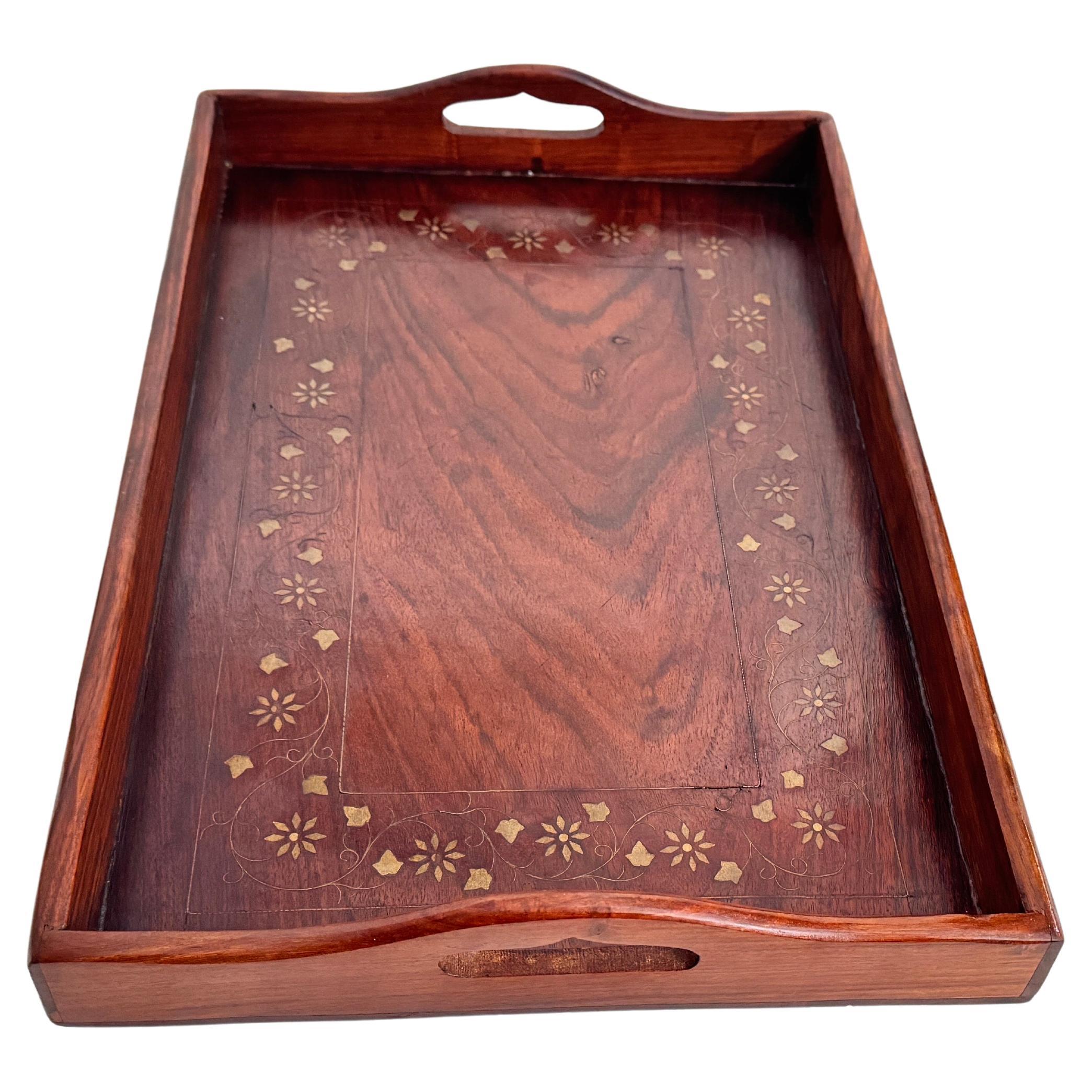 Vassoio Art Déco in legno intarsiato, colore marrone, Wood Francia 1940