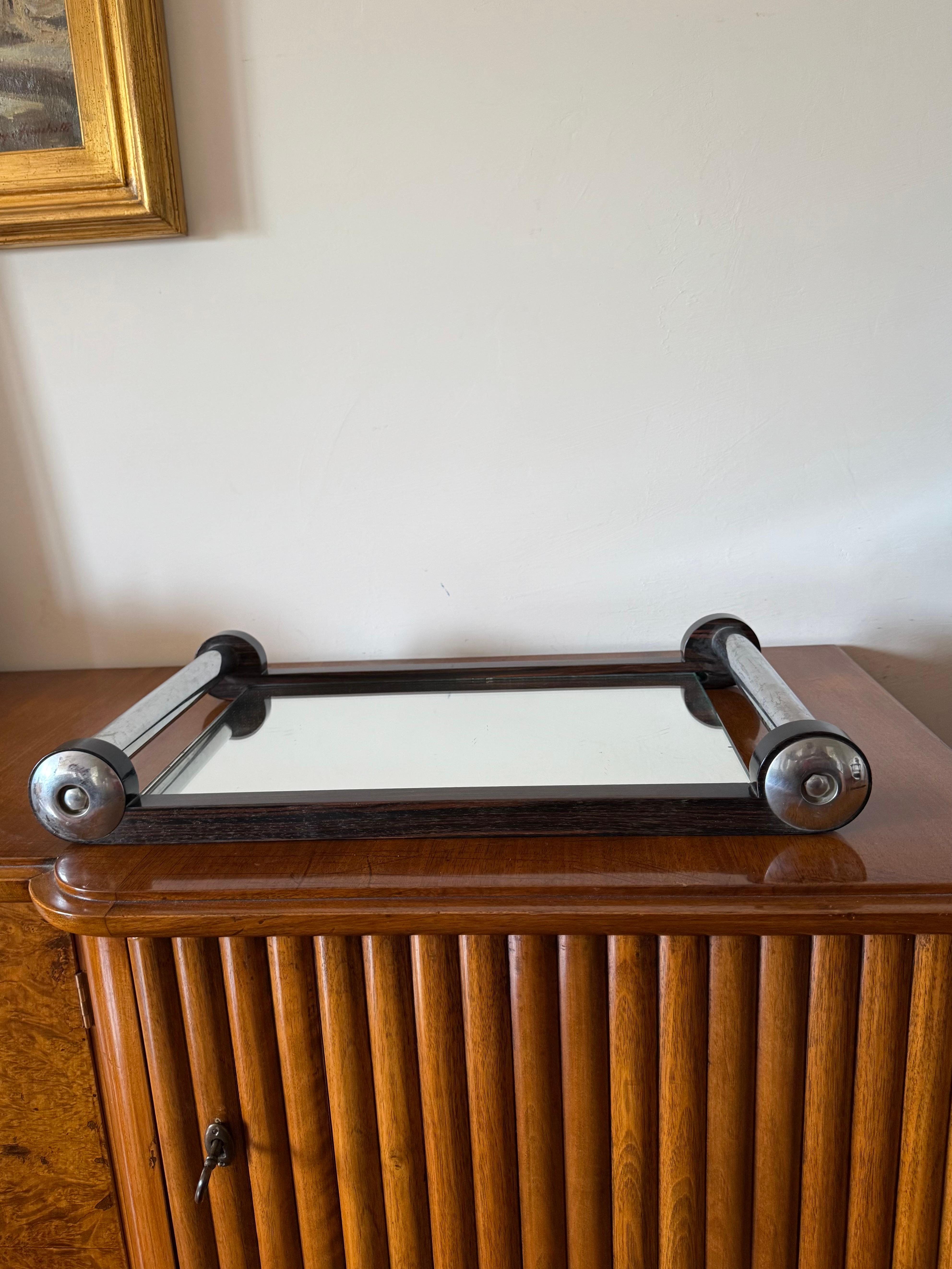 Art Deco Holztablett mit Spiegel, Frankreich 1930er Jahre (Art déco) im Angebot
