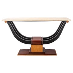 Art Deco Wood Quartz Top Console Table