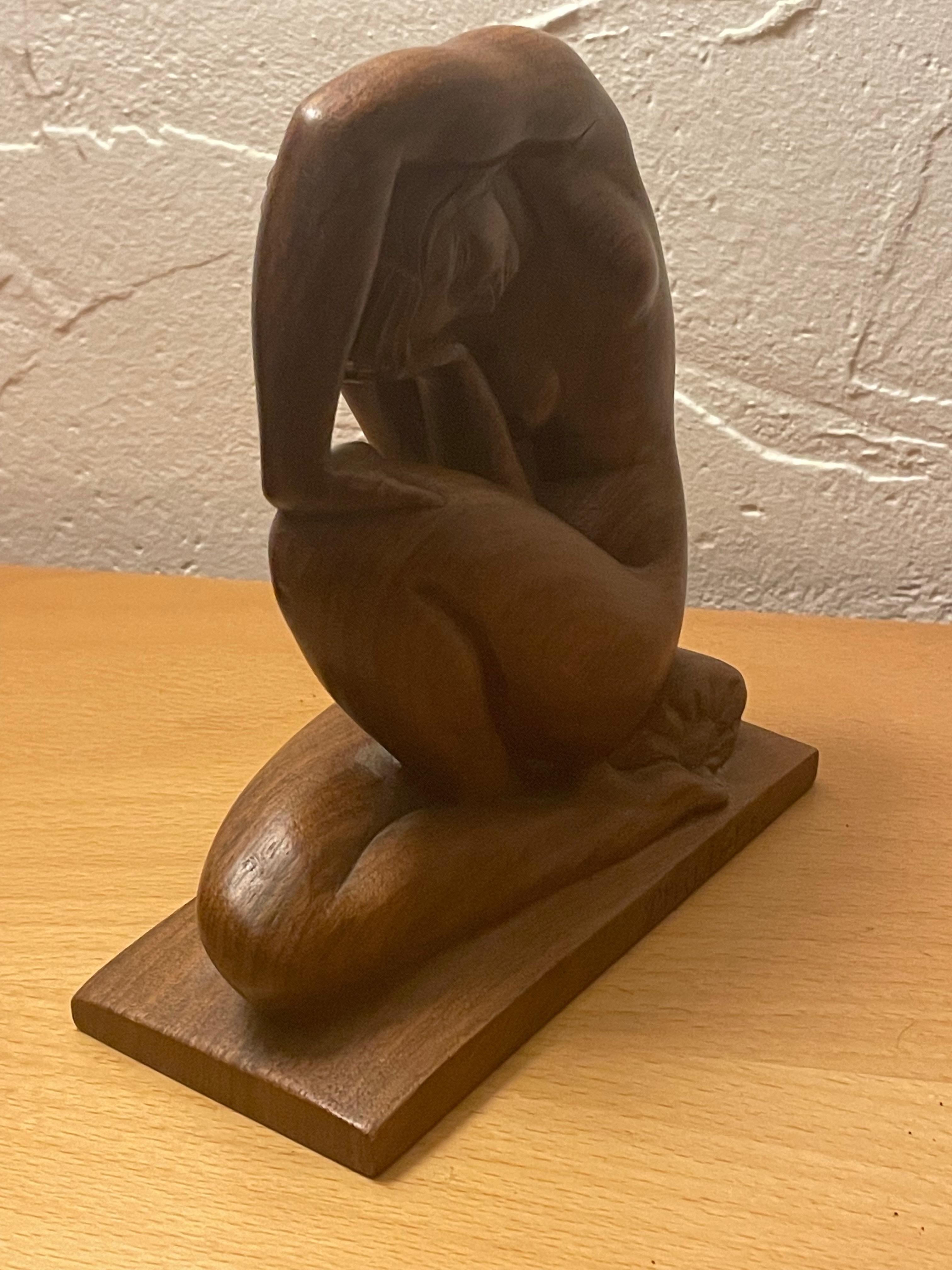Art Déco Wood sculpture  seated nude woman. By Philippe.Edition S.A.S.Paris.1925 For Sale 2