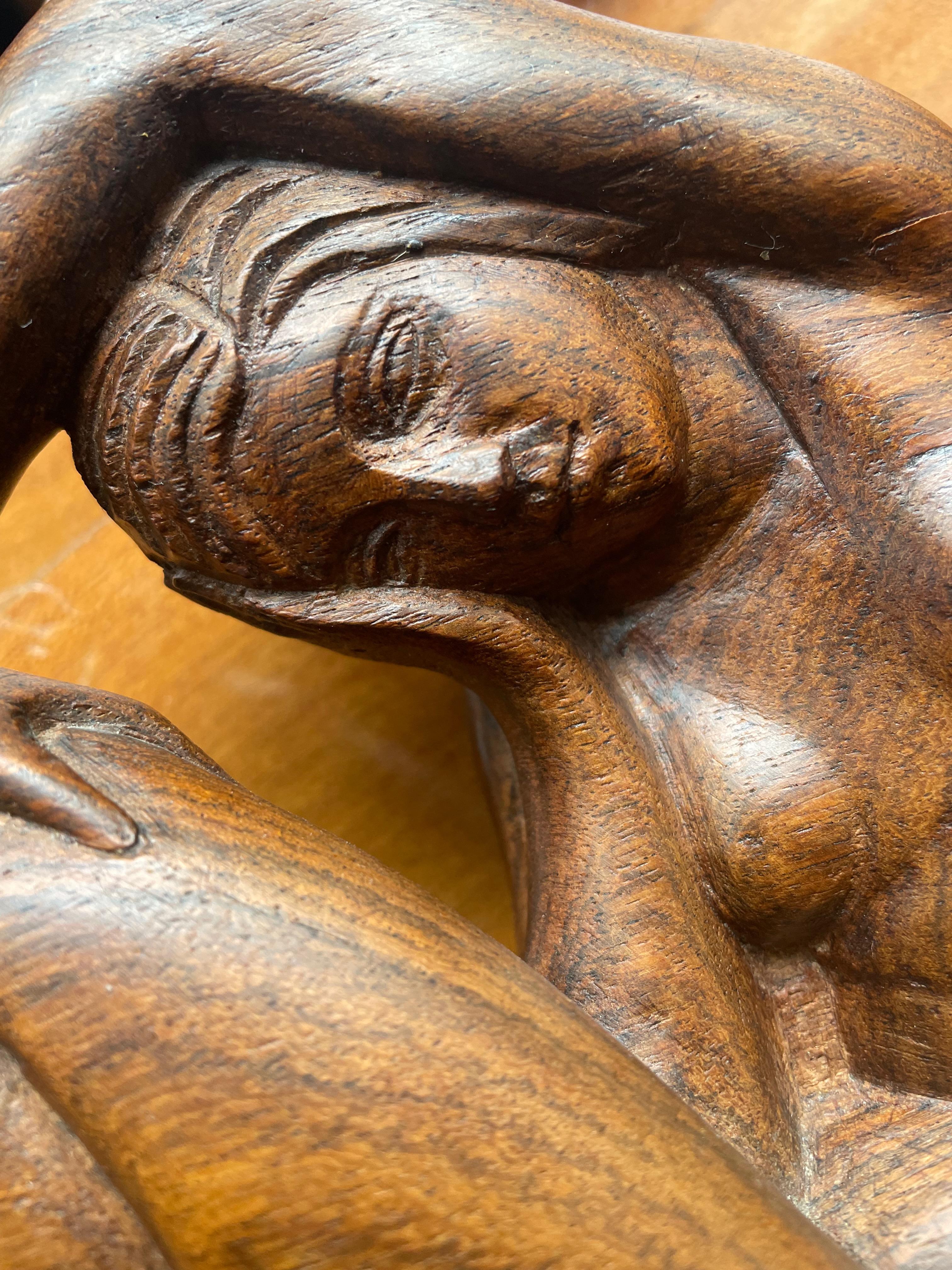 Art Déco Wood sculpture  seated nude woman. By Philippe.Edition S.A.S.Paris.1925 For Sale 3