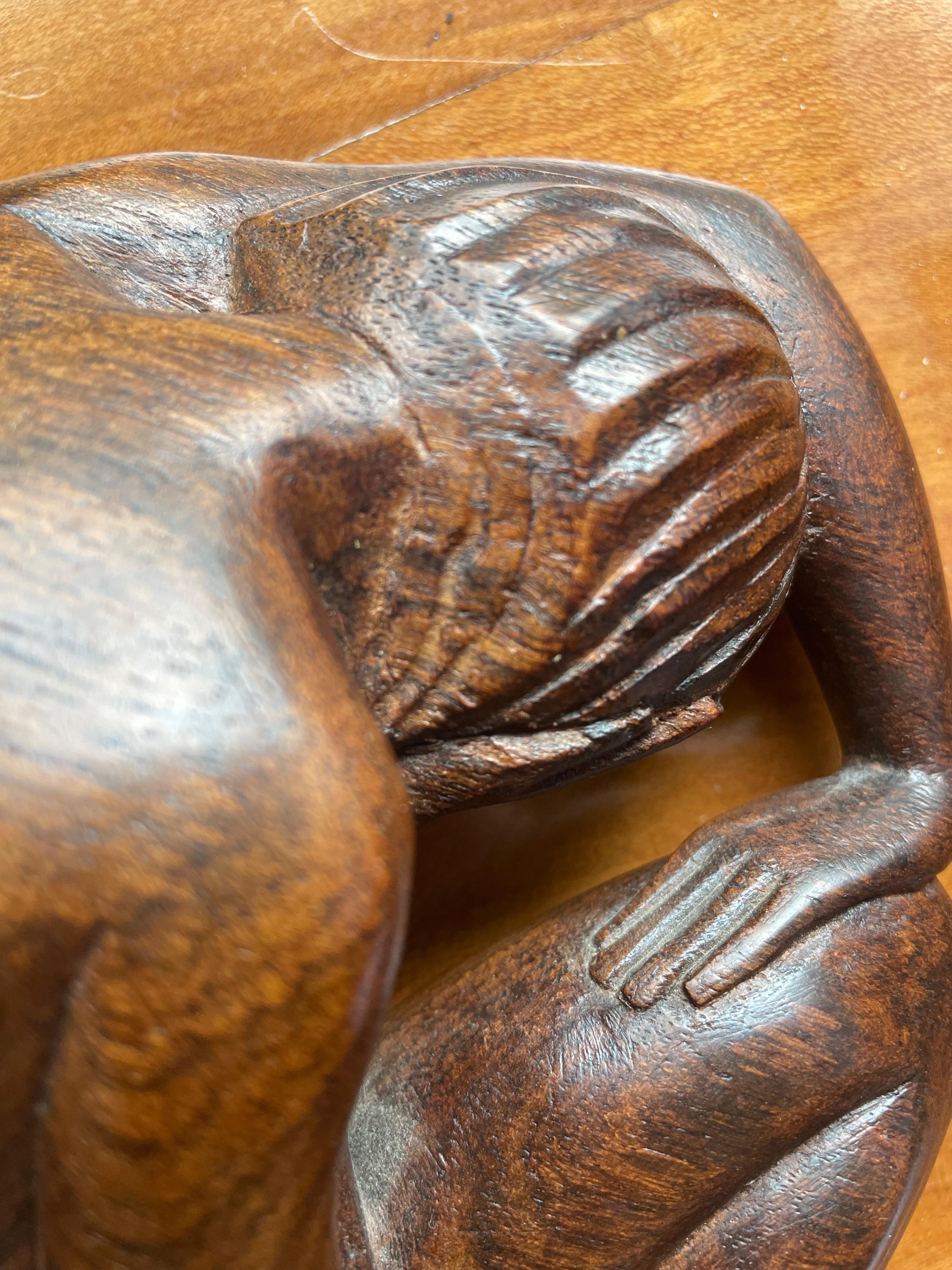 Art Déco Wood sculpture  seated nude woman. By Philippe.Edition S.A.S.Paris.1925 For Sale 4