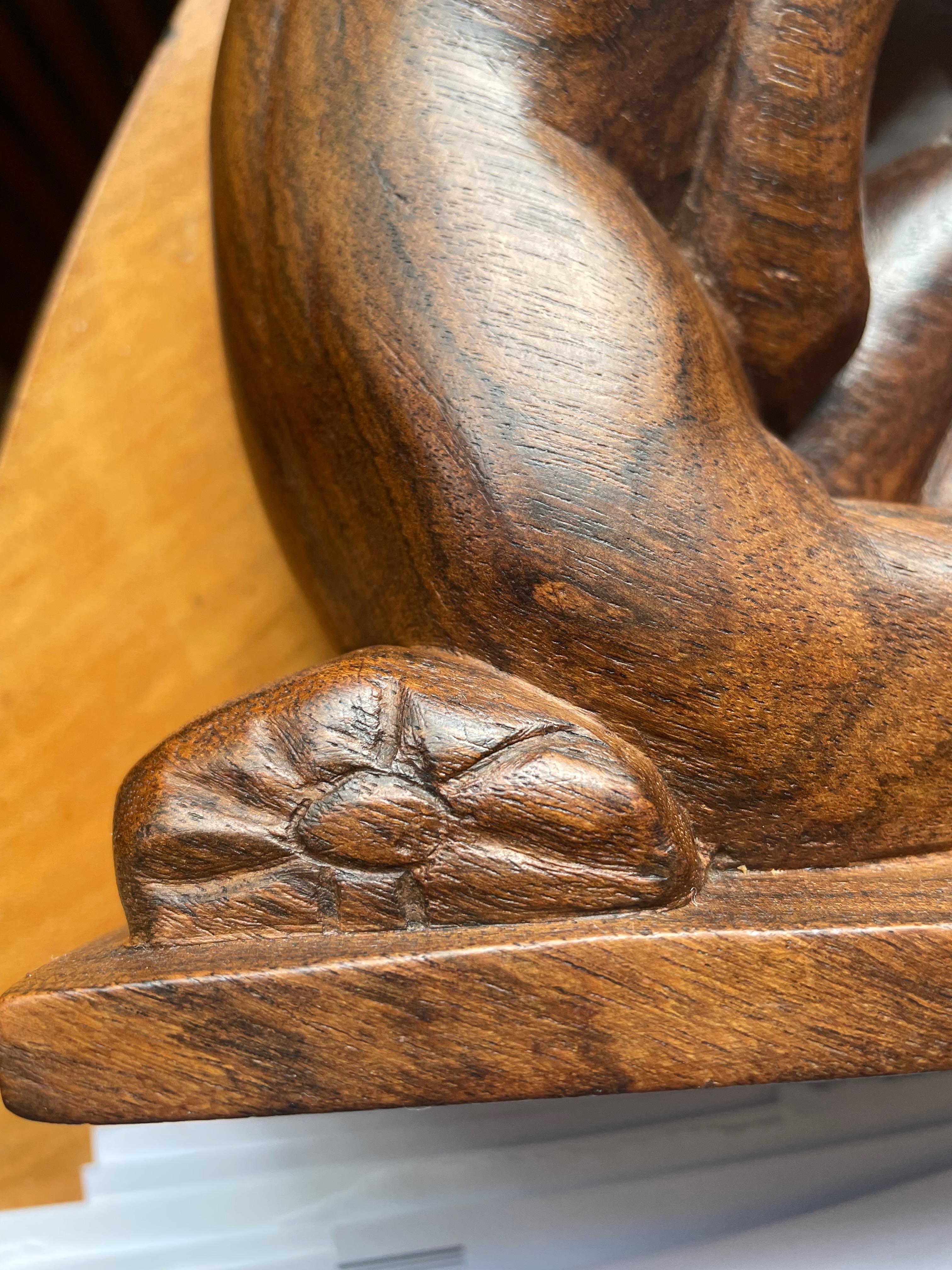 Art Déco Wood sculpture  seated nude woman. By Philippe.Edition S.A.S.Paris.1925 For Sale 5