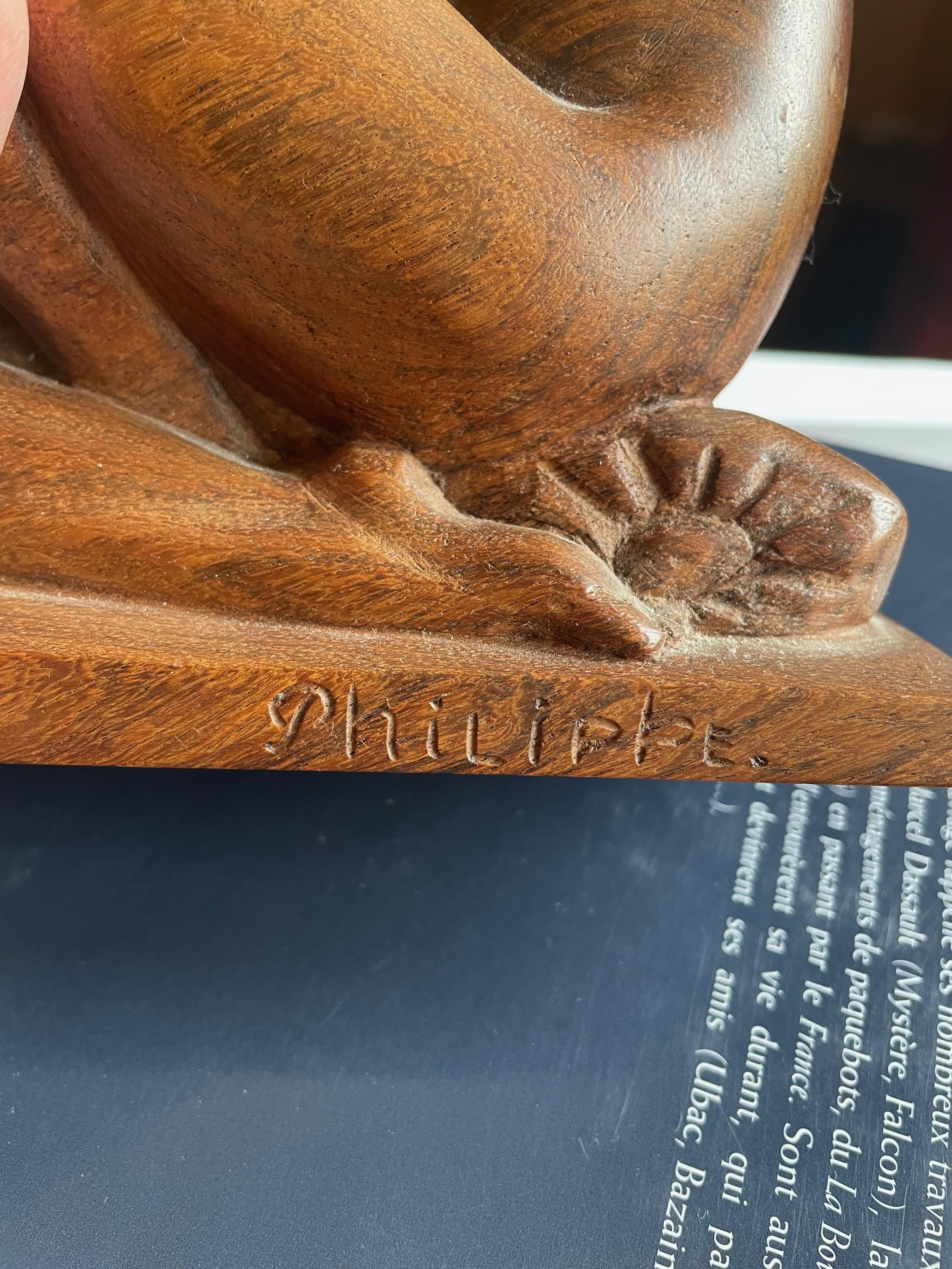 Art Déco Wood sculpture  seated nude woman. By Philippe.Edition S.A.S.Paris.1925 For Sale 6
