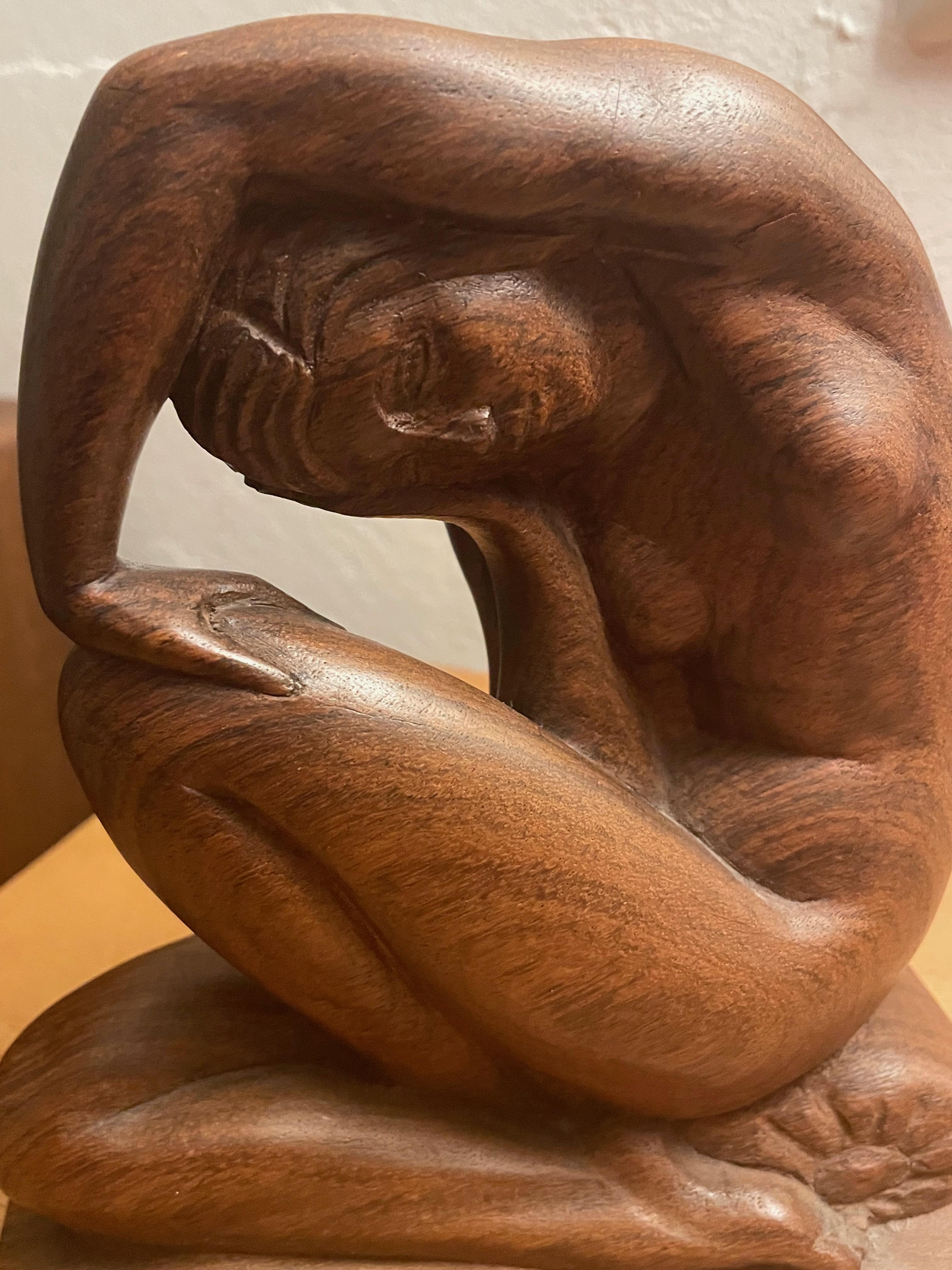 Art Déco Wood sculpture  seated nude woman. By Philippe.Edition S.A.S.Paris.1925 In Good Condition For Sale In Köln, NW