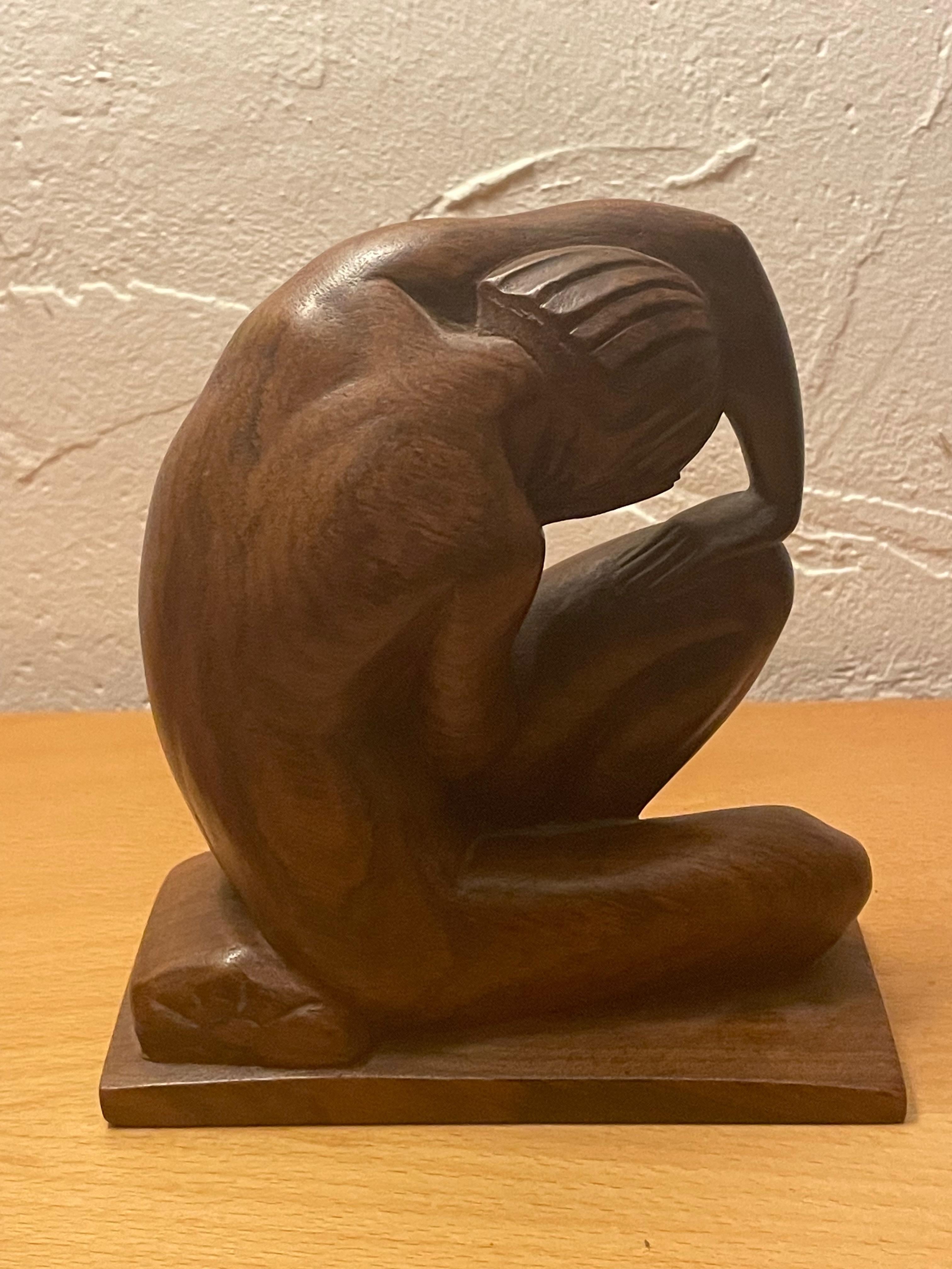 Rosewood Art Déco Wood sculpture  seated nude woman. By Philippe.Edition S.A.S.Paris.1925 For Sale