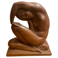 Art Déco Wood sculpture  seated nude woman. By Philippe.Edition S.A.S.Paris.1925