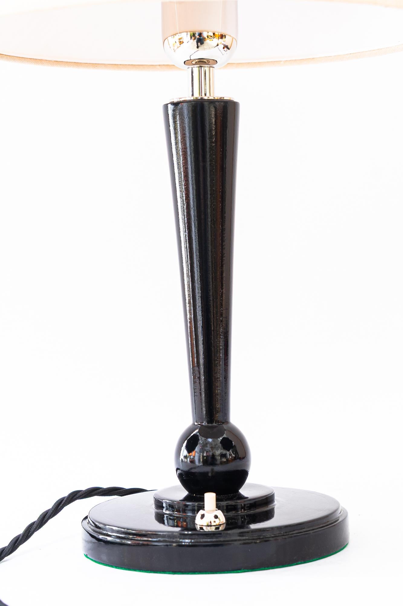 Austrian Art Deco Wood table lamp and fabric shade vienna around 1920s For Sale