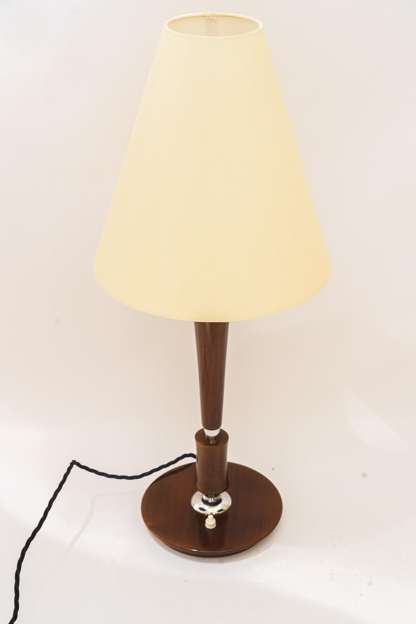 Art Deco wood table lamp vienna around 1930s
The fabric shade is replaced (New) 
The light is original condition


