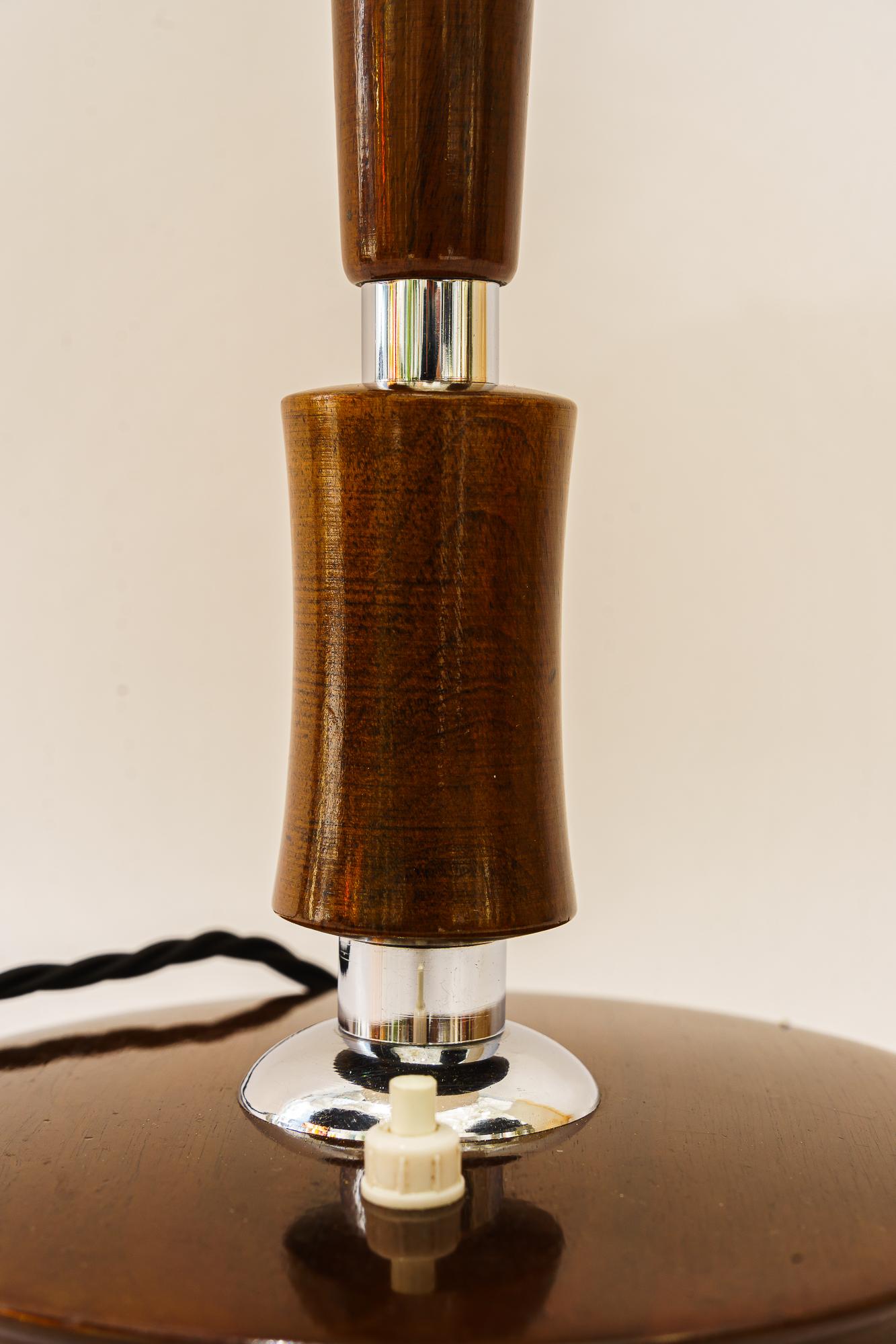 Fabric Art Deco wood table lamp vienna around 1930s For Sale