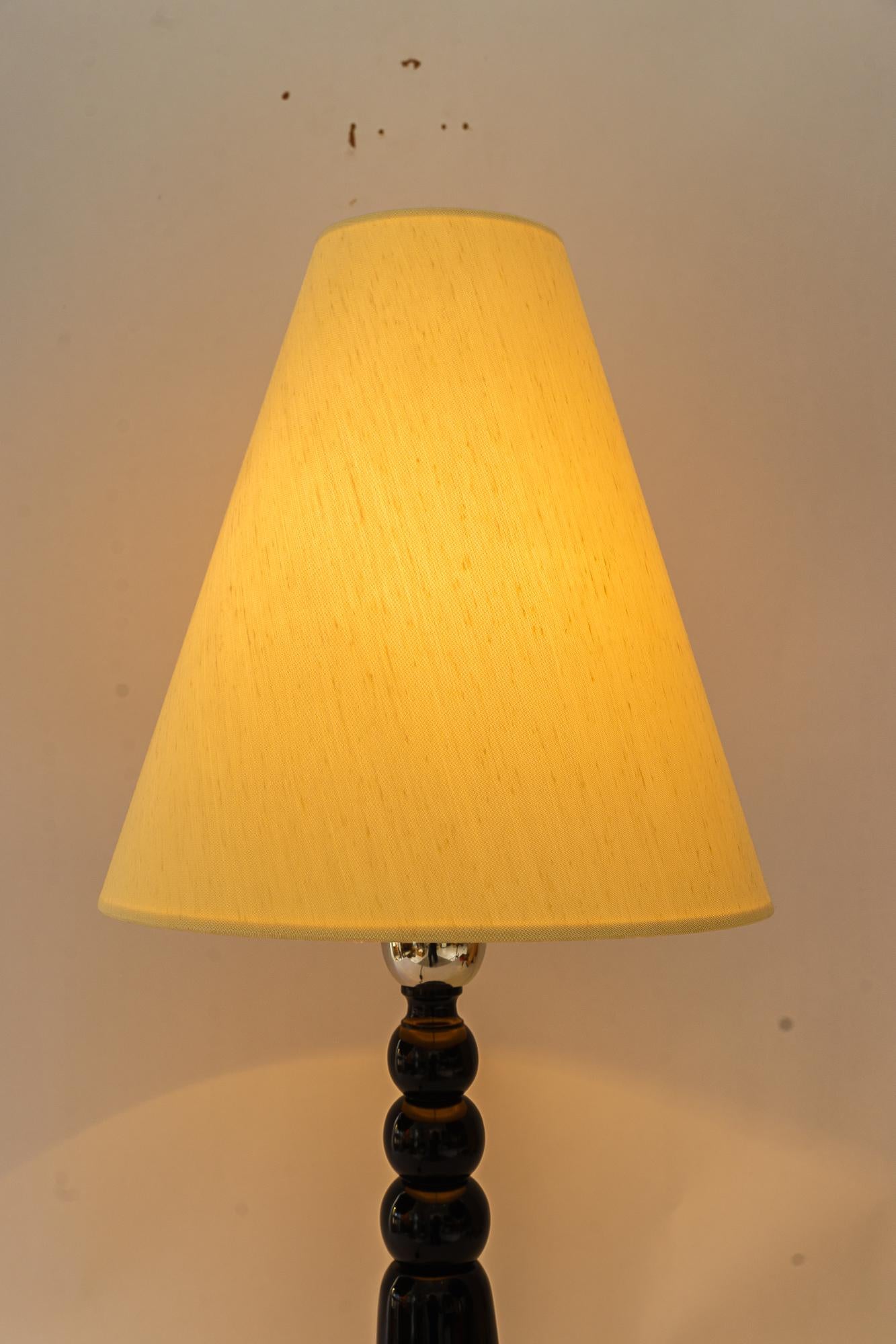 Art Deco wood table lamp vienna around 1930s with fabric shade For Sale 4