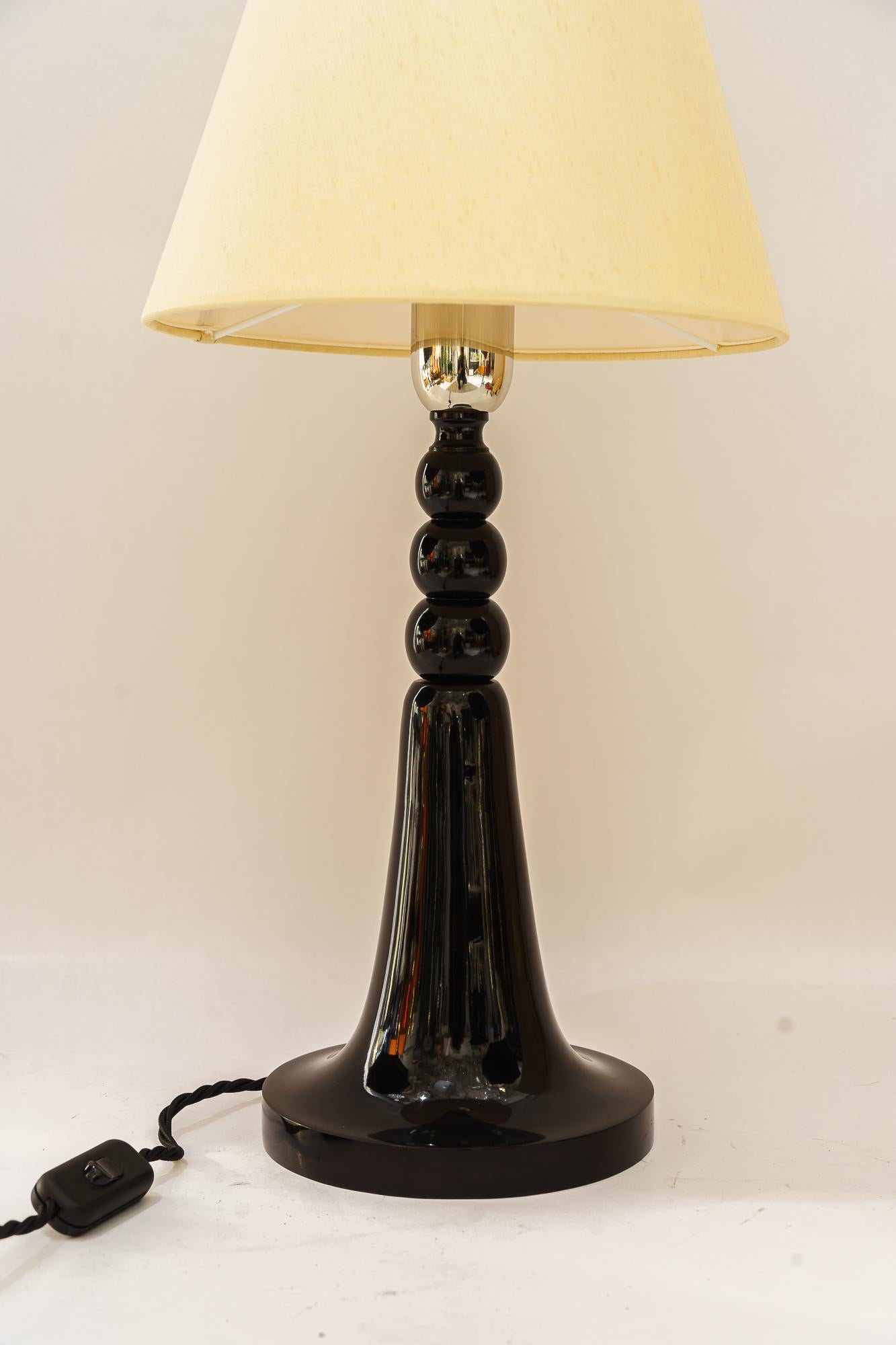 Austrian Art Deco wood table lamp vienna around 1930s with fabric shade For Sale