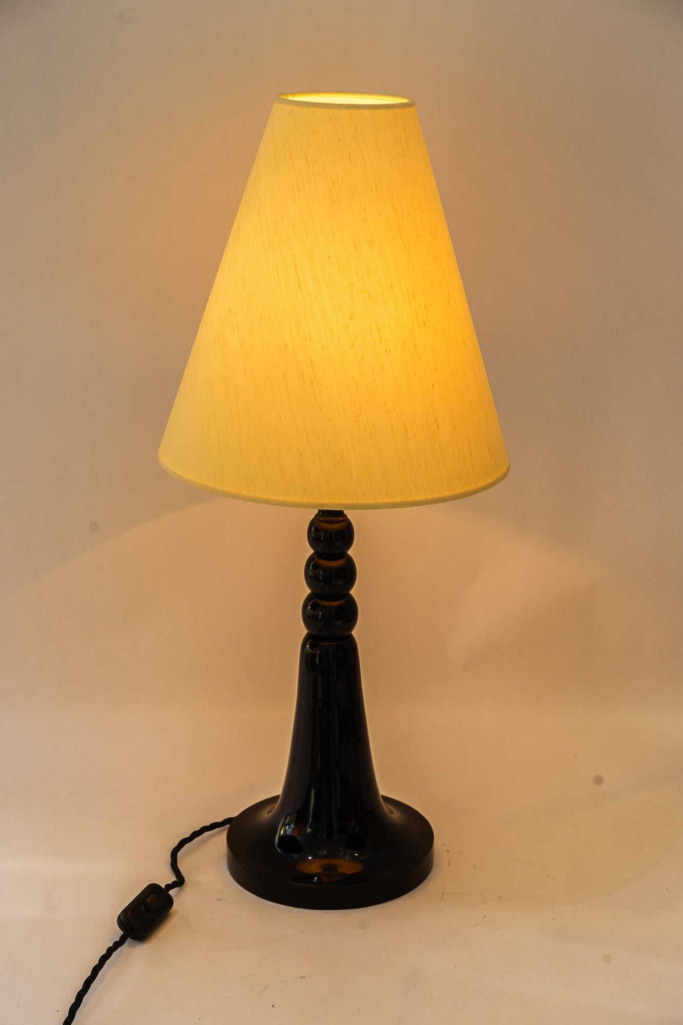 Fabric Art Deco wood table lamp vienna around 1930s with fabric shade For Sale