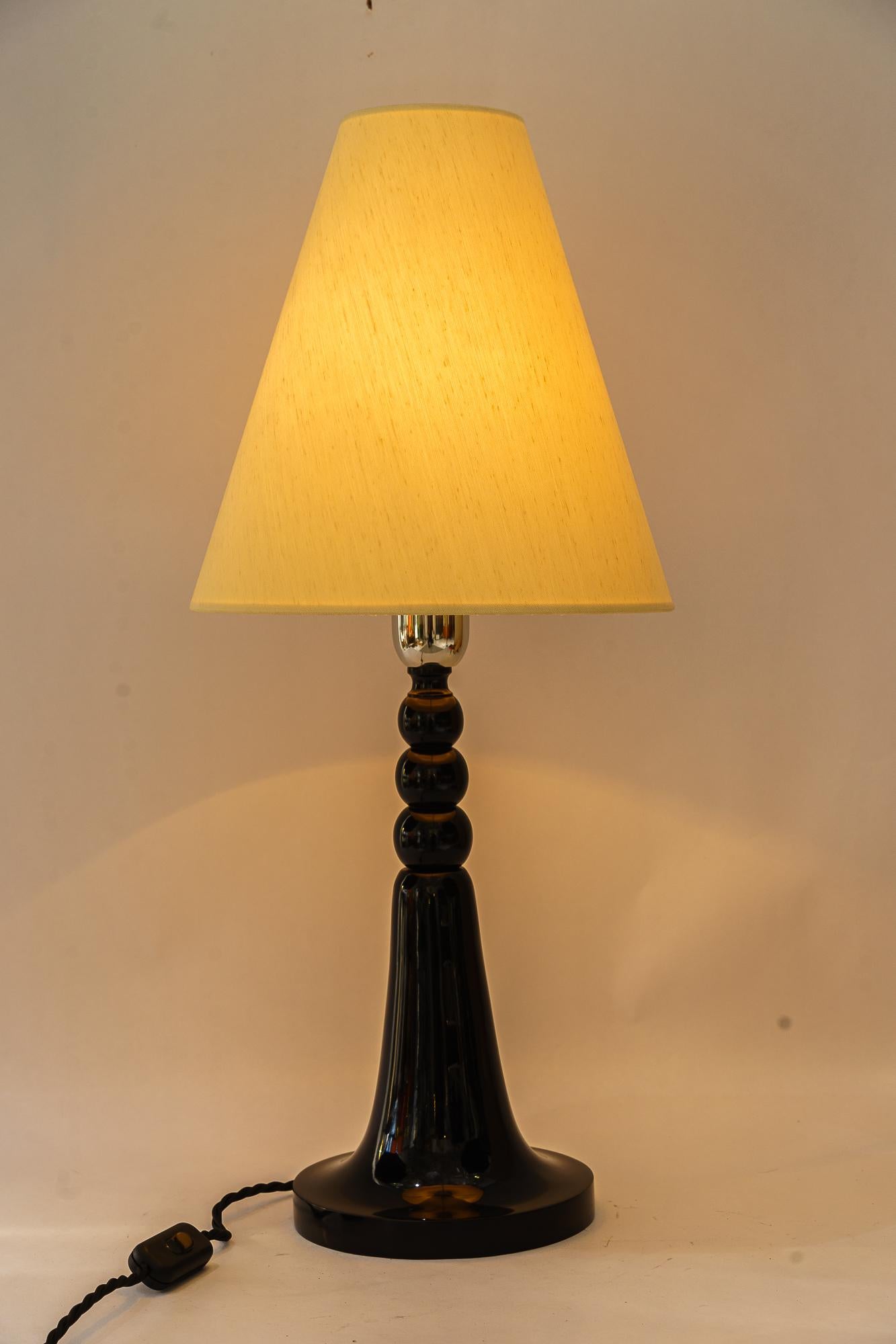 Art Deco wood table lamp vienna around 1930s with fabric shade For Sale 1