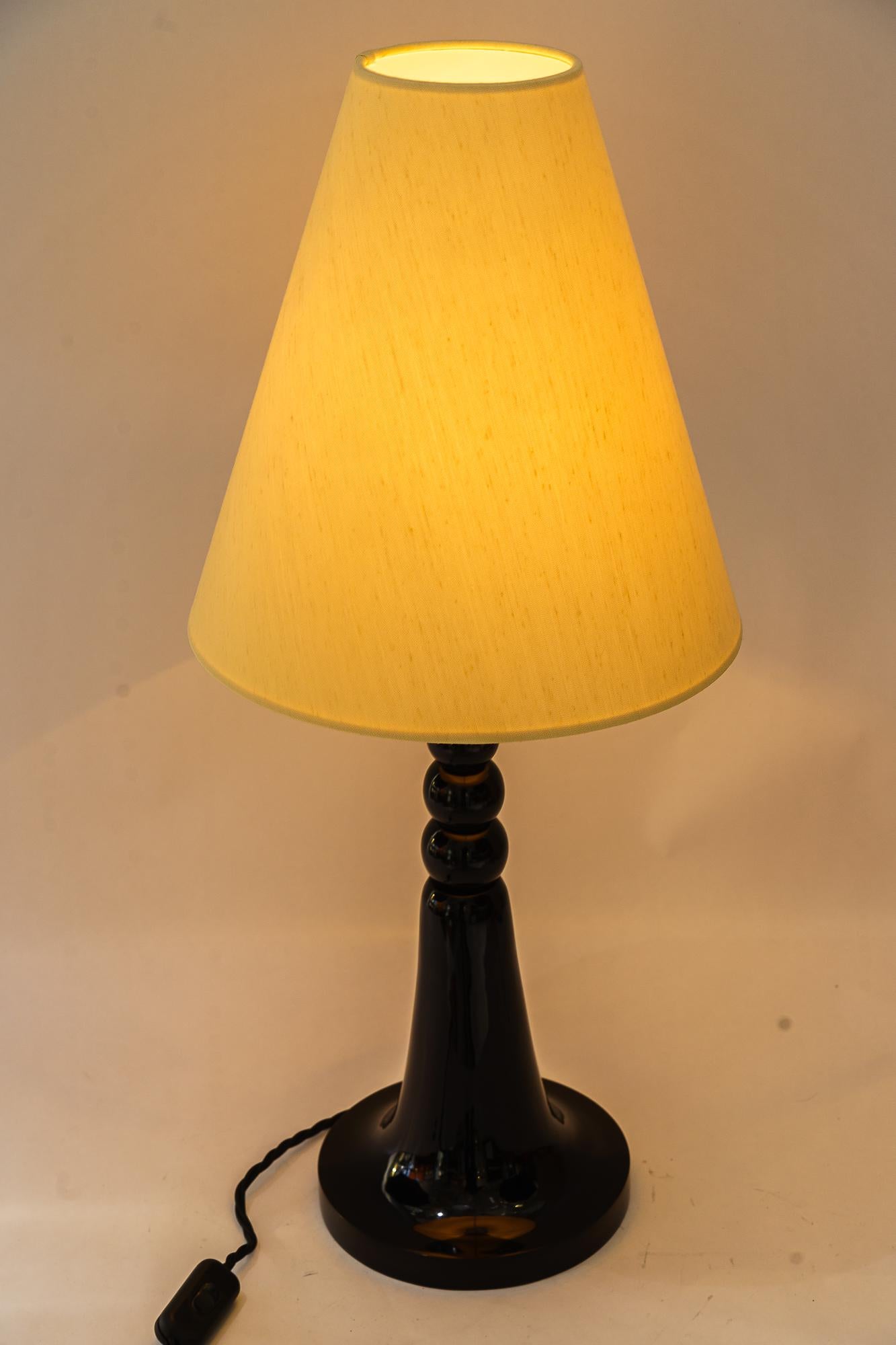 Art Deco wood table lamp vienna around 1930s with fabric shade For Sale 2