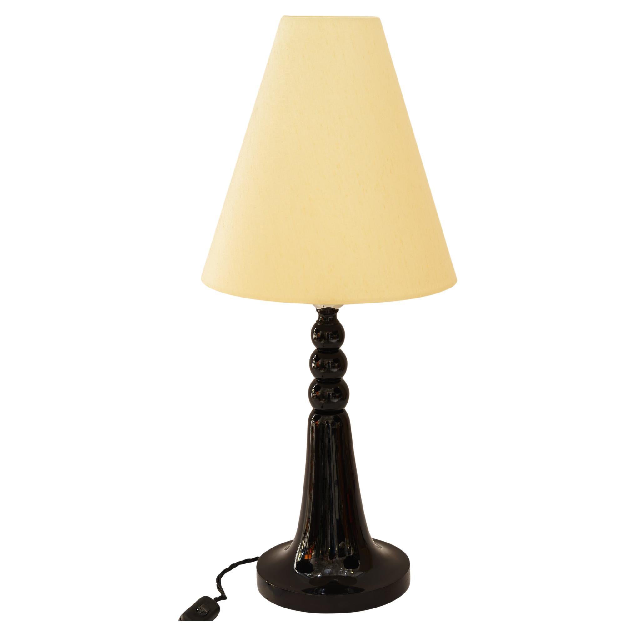 Art Deco wood table lamp vienna around 1930s with fabric shade For Sale