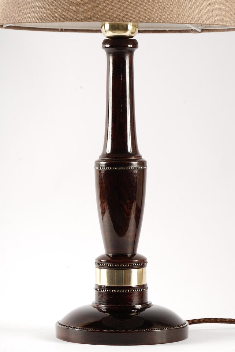 Art Deco Wood Table Lamp with Fabric Shade Around 1920s For Sale at 1stDibs