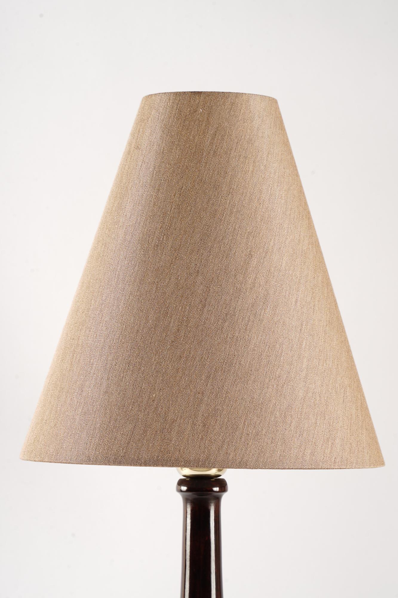 Austrian Art Deco Wood Table Lamp with Fabric Shade Around 1920s For Sale