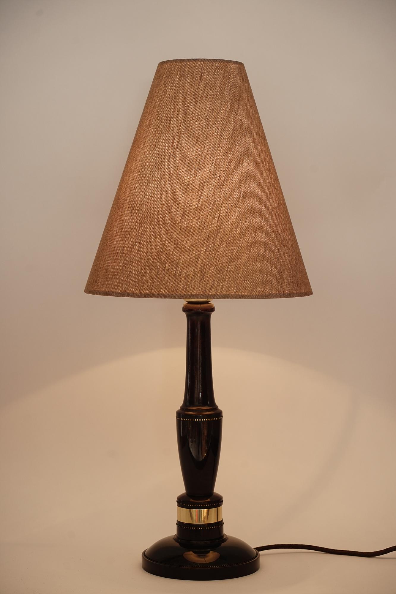 Art Deco Wood Table Lamp with Fabric Shade Around 1920s For Sale 1
