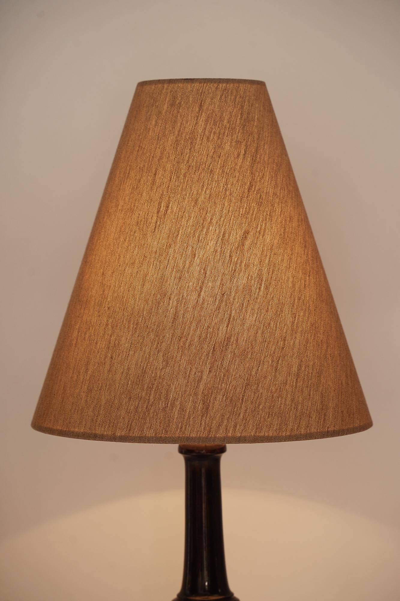 Art Deco Wood Table Lamp with Fabric Shade Around 1920s For Sale 2