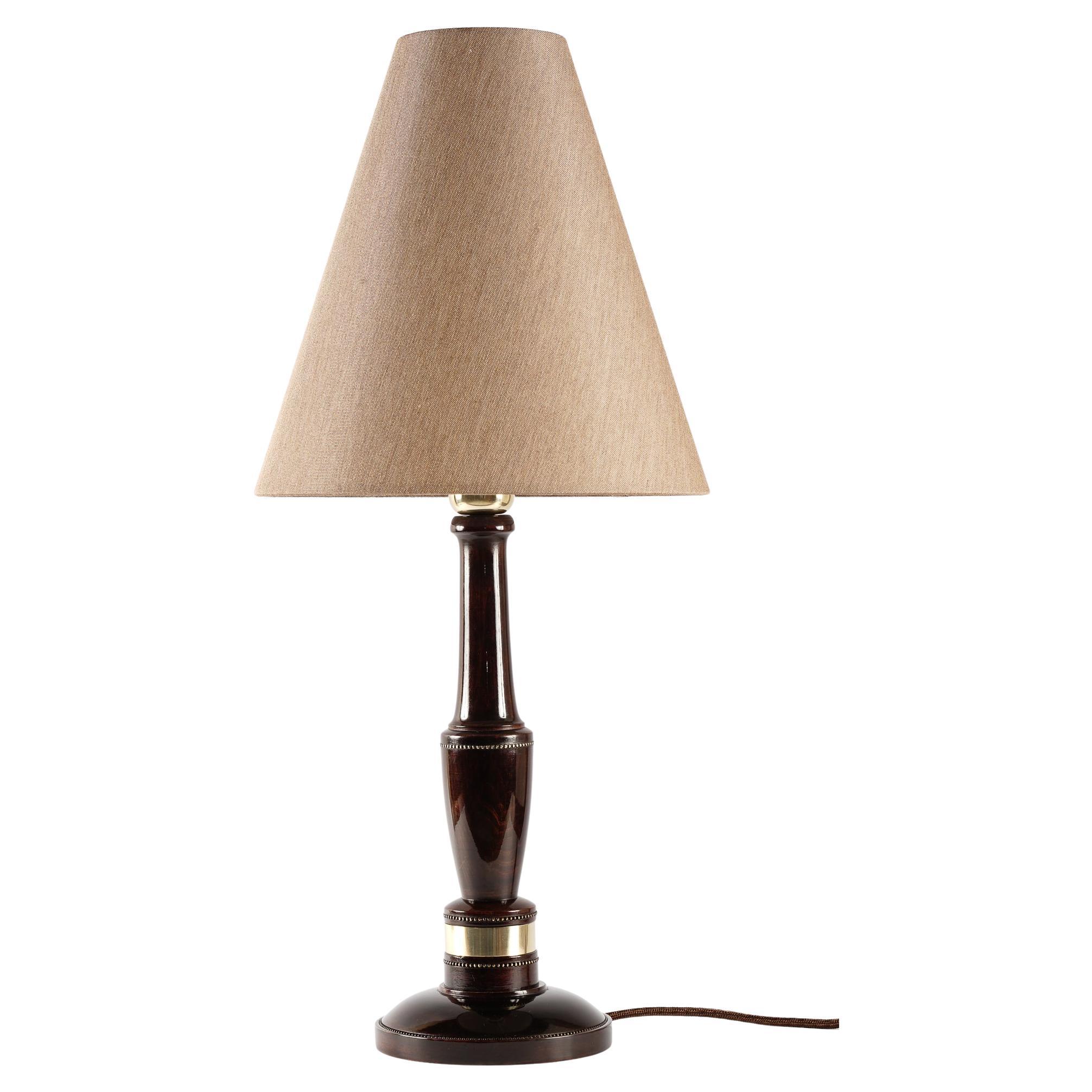 Art Deco Wood Table Lamp with Fabric Shade Around 1920s For Sale