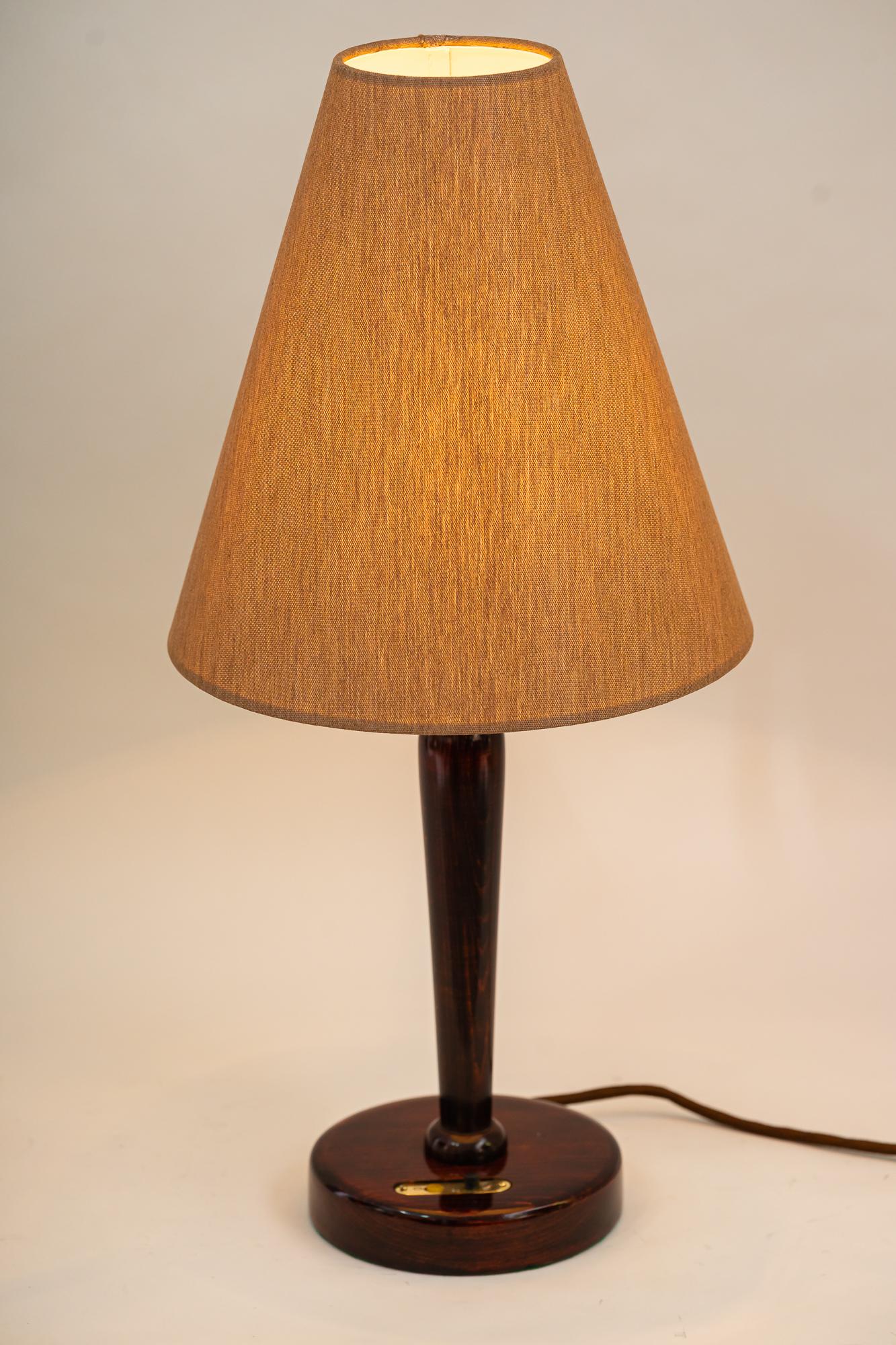 Art Deco Wood Table Lamp with Fabric Shade Vienna 1920s For Sale 3
