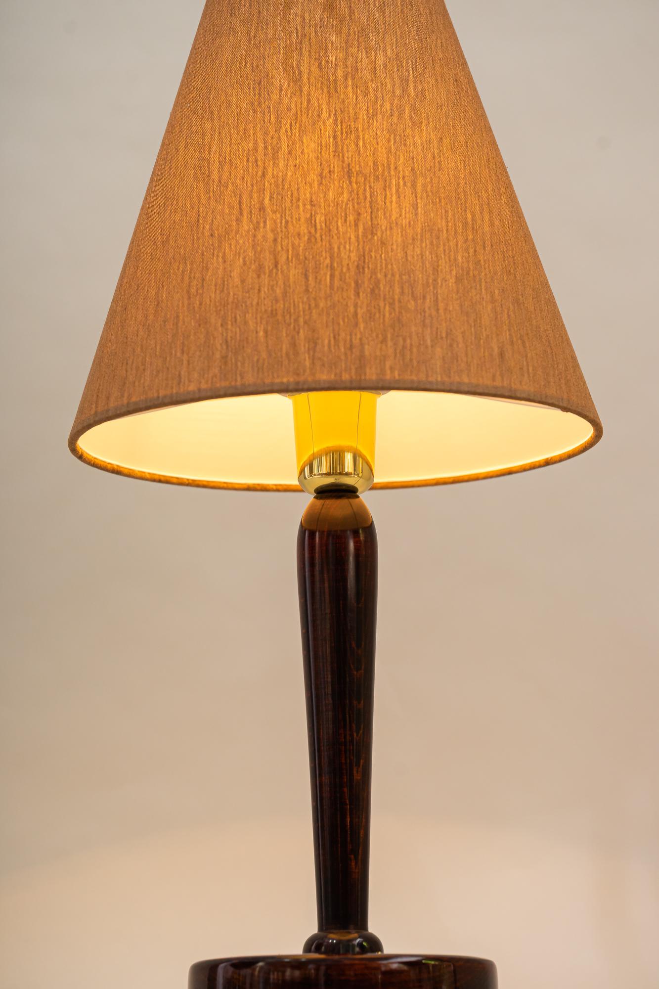 Art Deco Wood Table Lamp with Fabric Shade Vienna 1920s For Sale 4