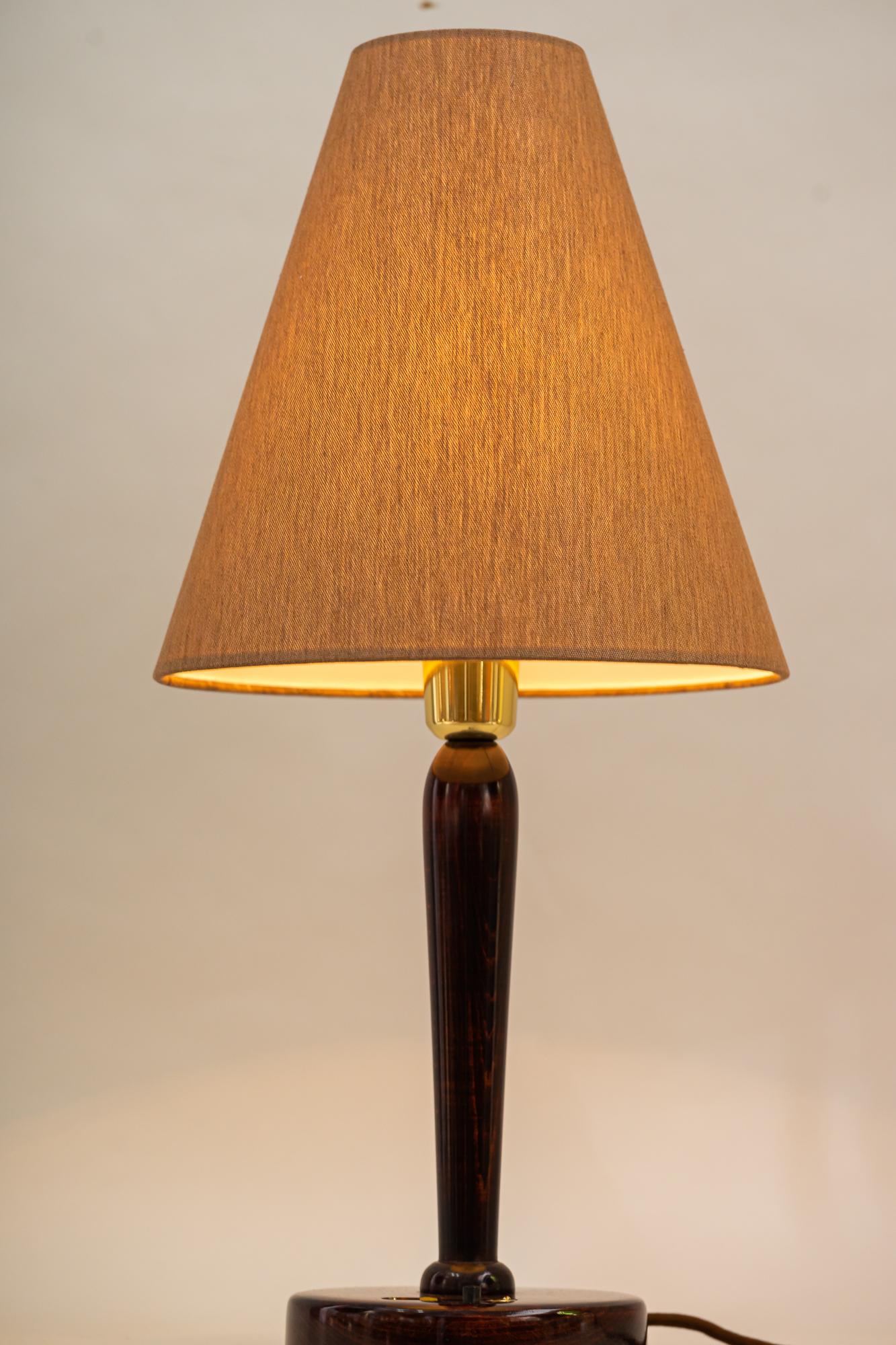 Art Deco Wood Table Lamp with Fabric Shade Vienna 1920s For Sale 5