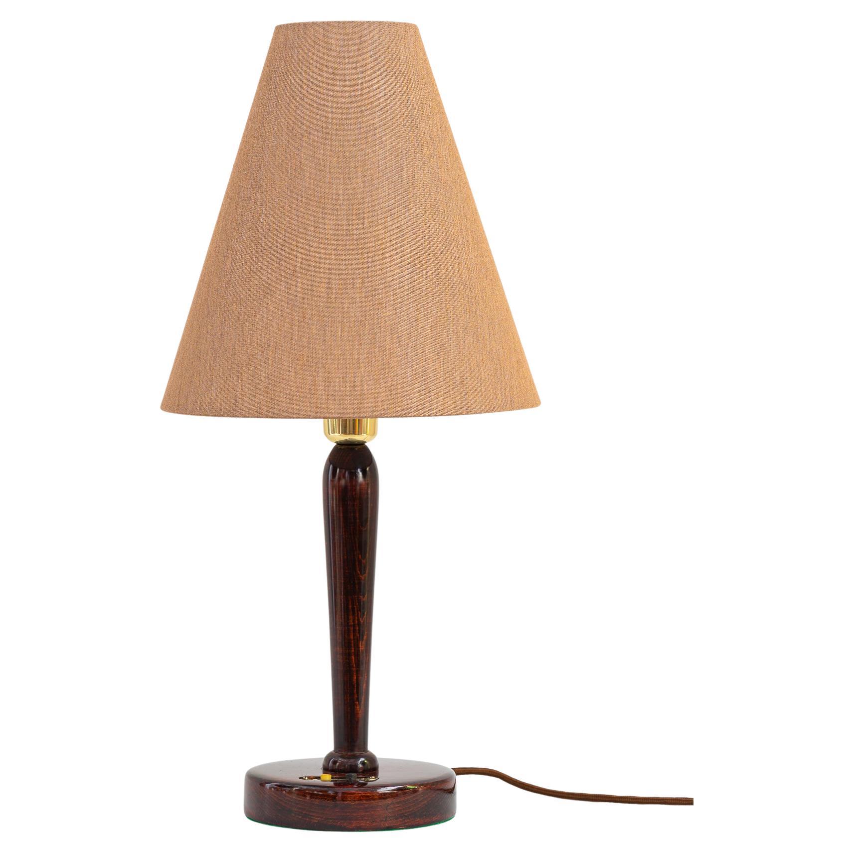 Art Deco Wood Table Lamp with Fabric Shade Vienna 1920s For Sale