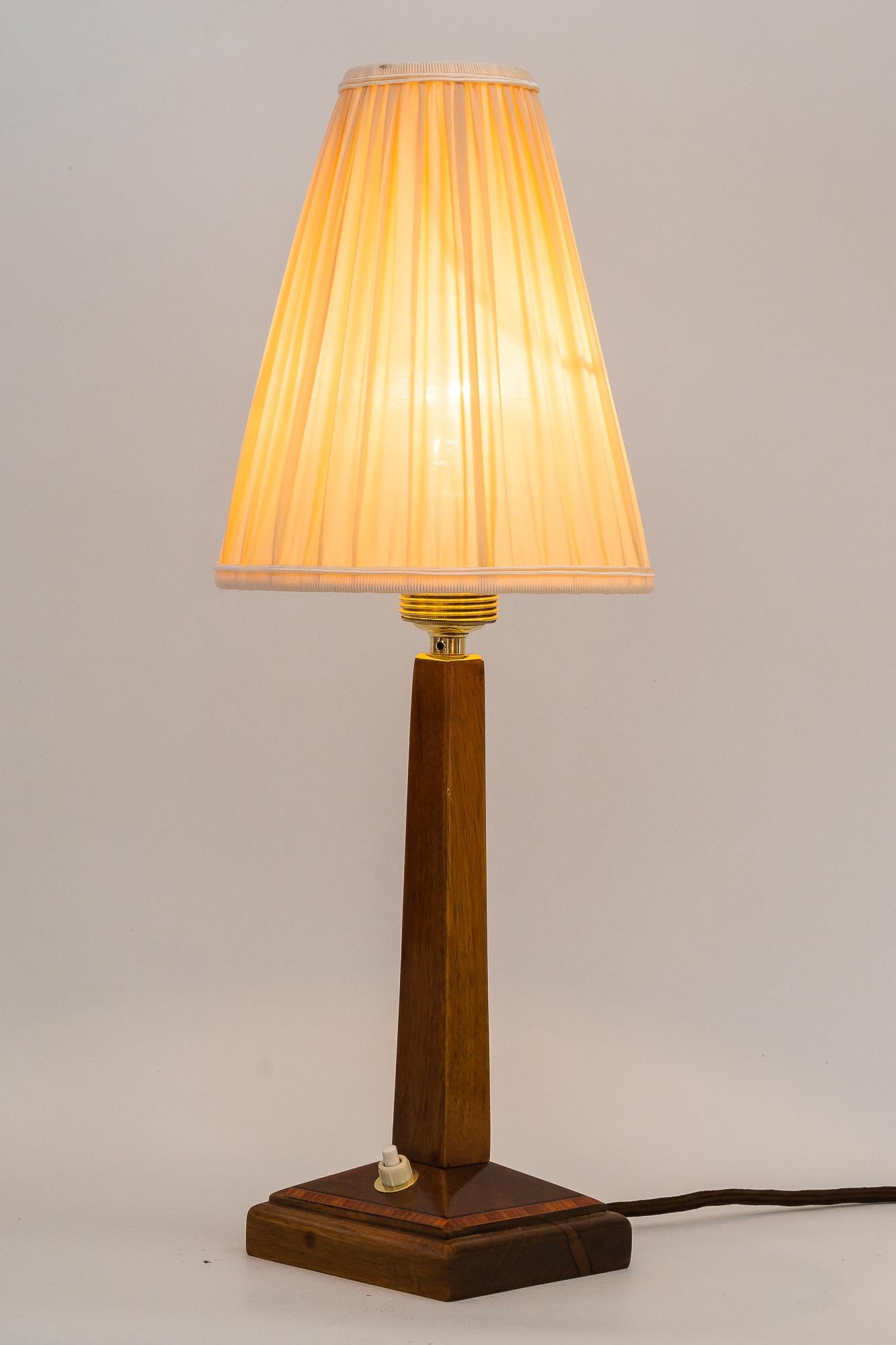 Art Deco Wood Table Lamp with Fabric Shade Vienna Around 1920s For Sale 3