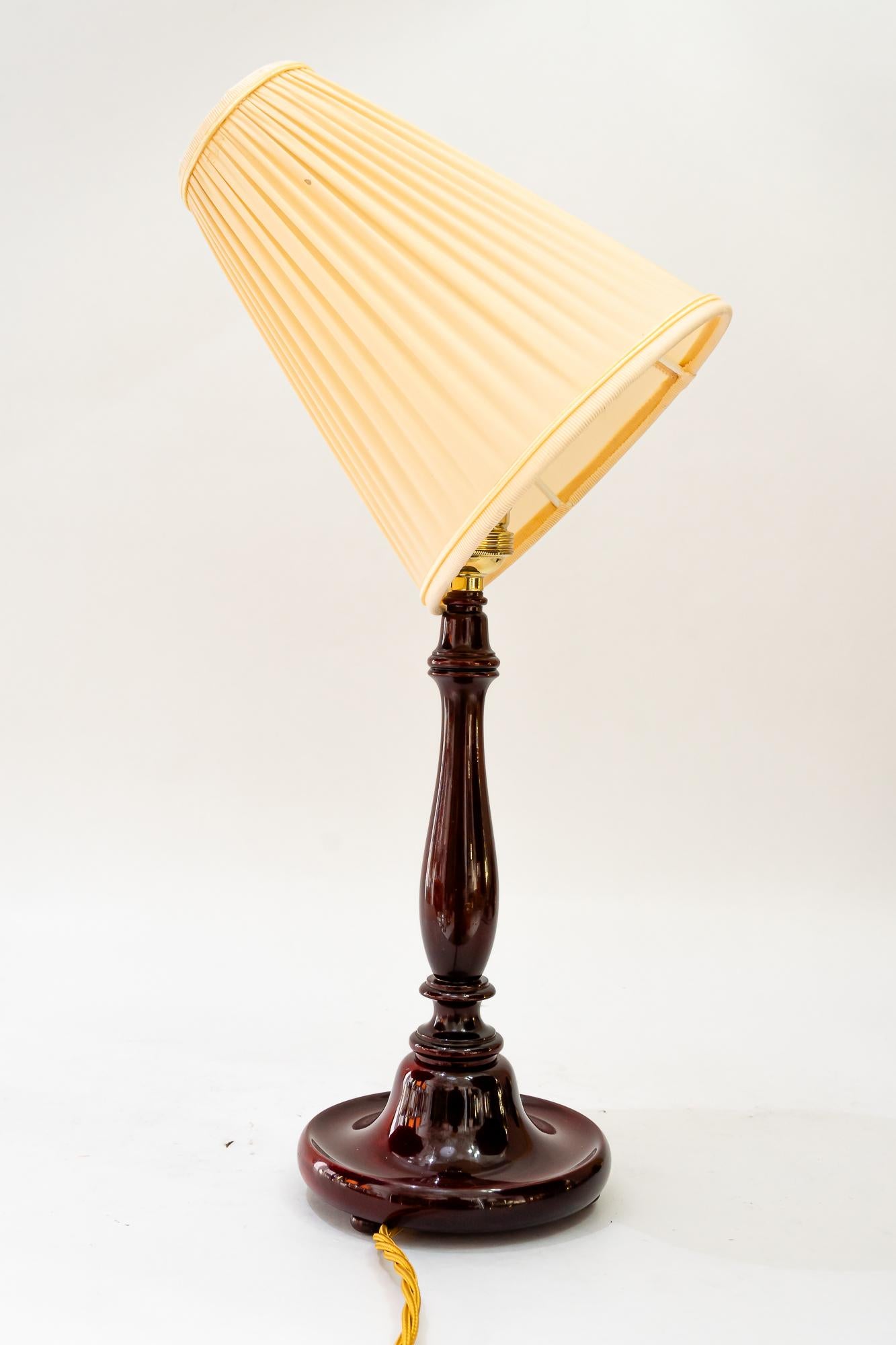 Art Deco wood table lamp with fabric shade vienna around 1920s For Sale 3