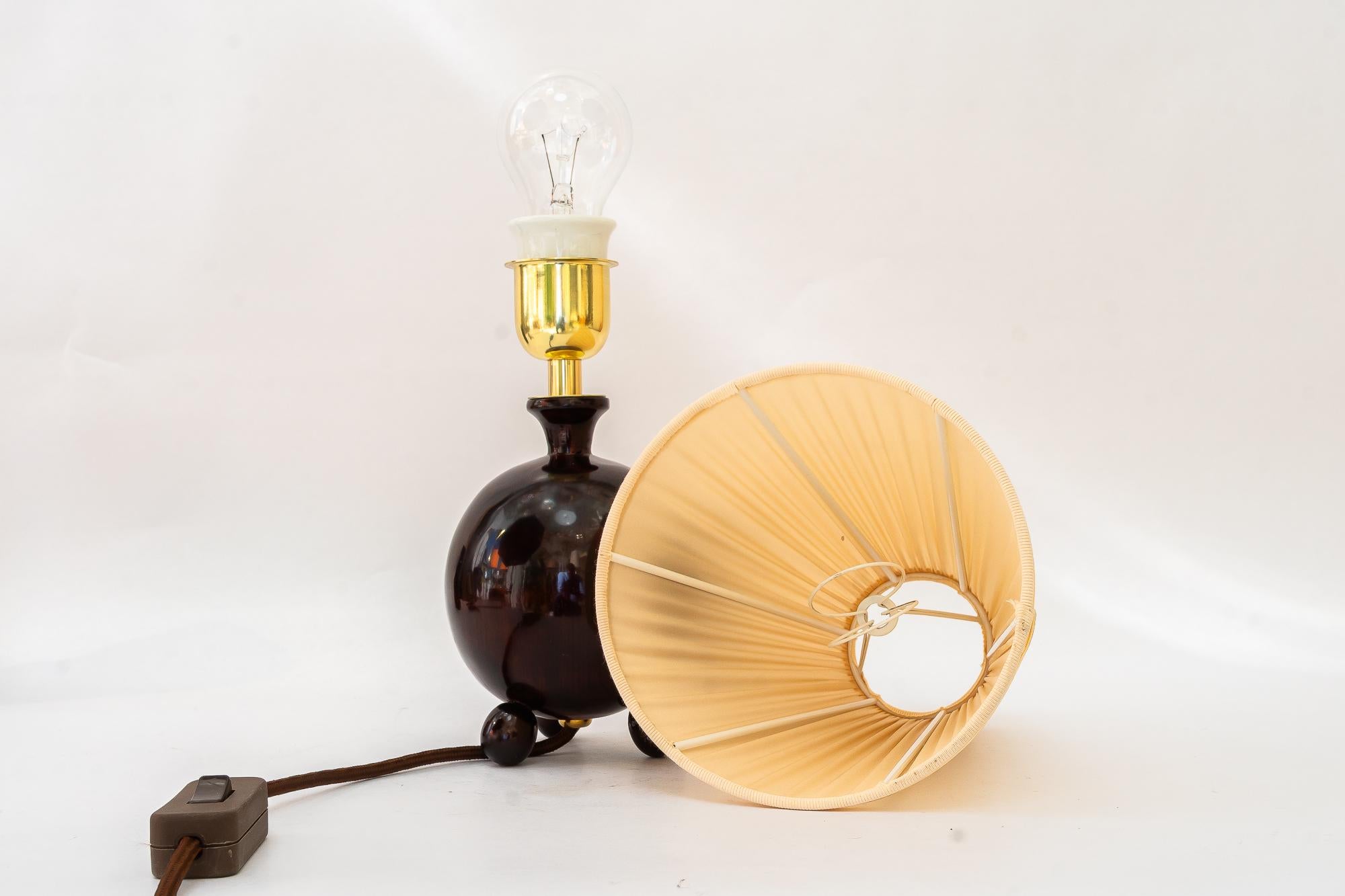 Art Deco Holz Tischlampe mit Stoffschirm Wien um 1920er Jahre 4