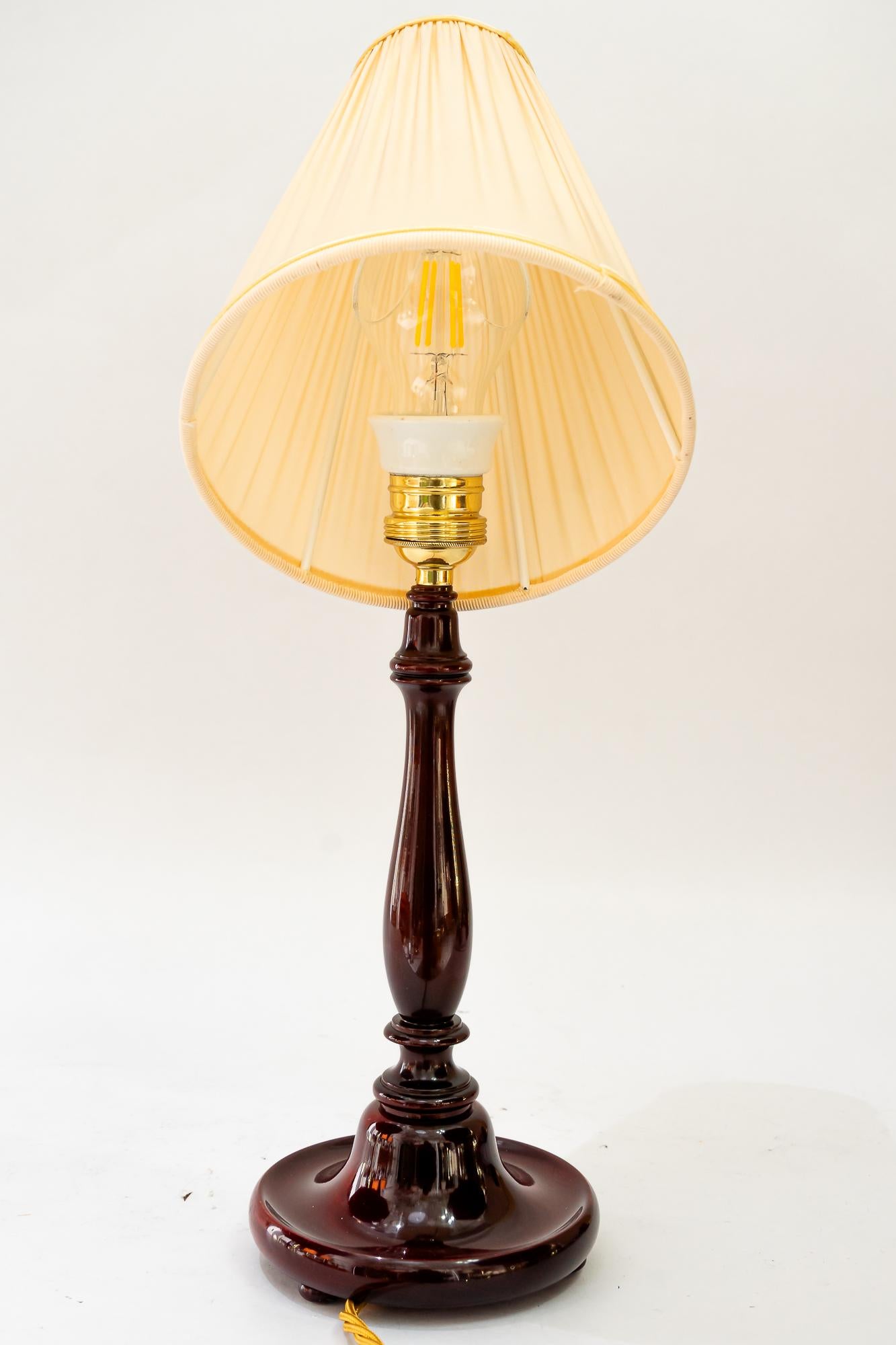 Art Deco wood table lamp with fabric shade vienna around 1920s For Sale 4