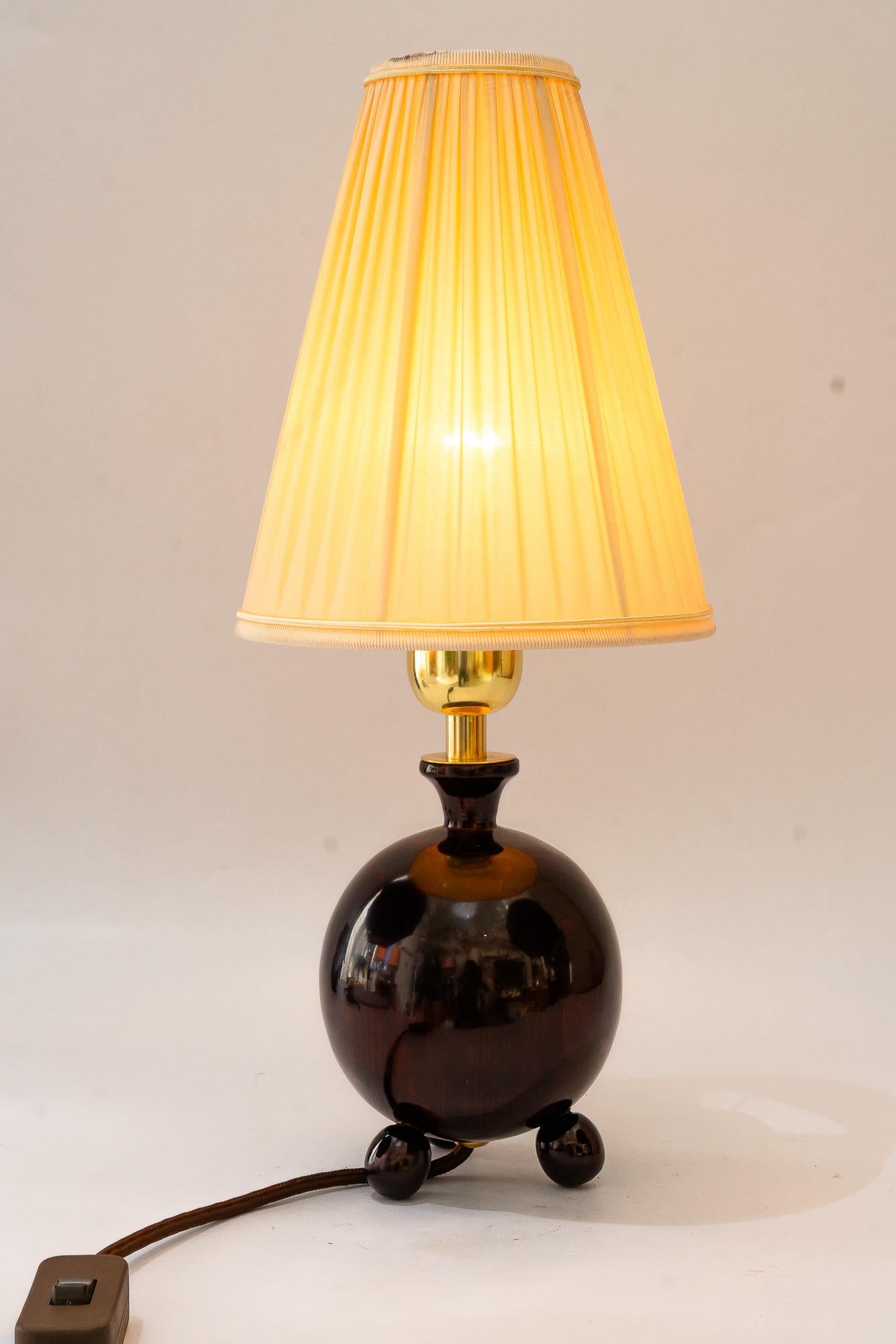 Art Deco Holz Tischlampe mit Stoffschirm Wien um 1920er Jahre 5