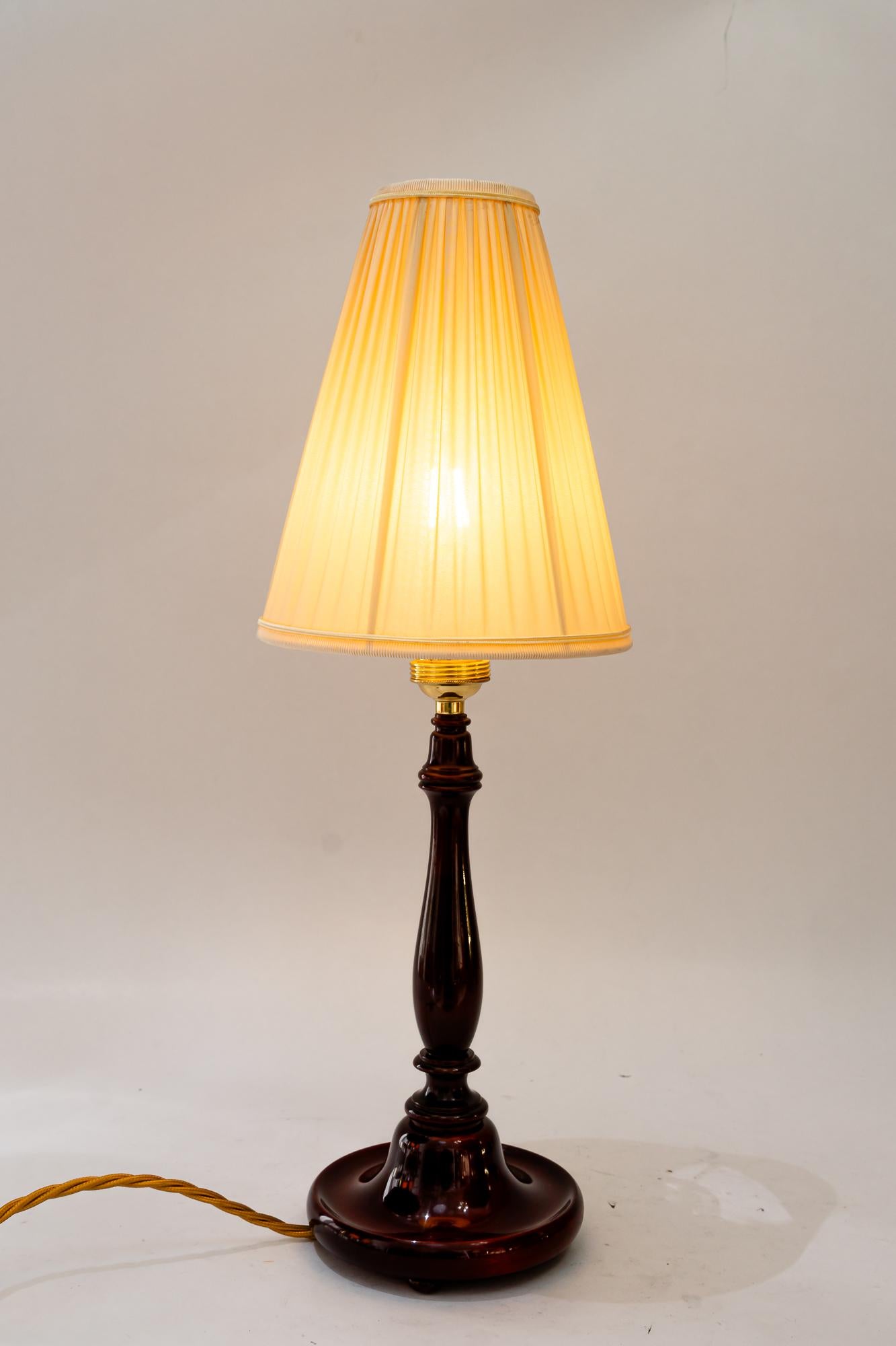 Art Deco wood table lamp with fabric shade vienna around 1920s For Sale 5