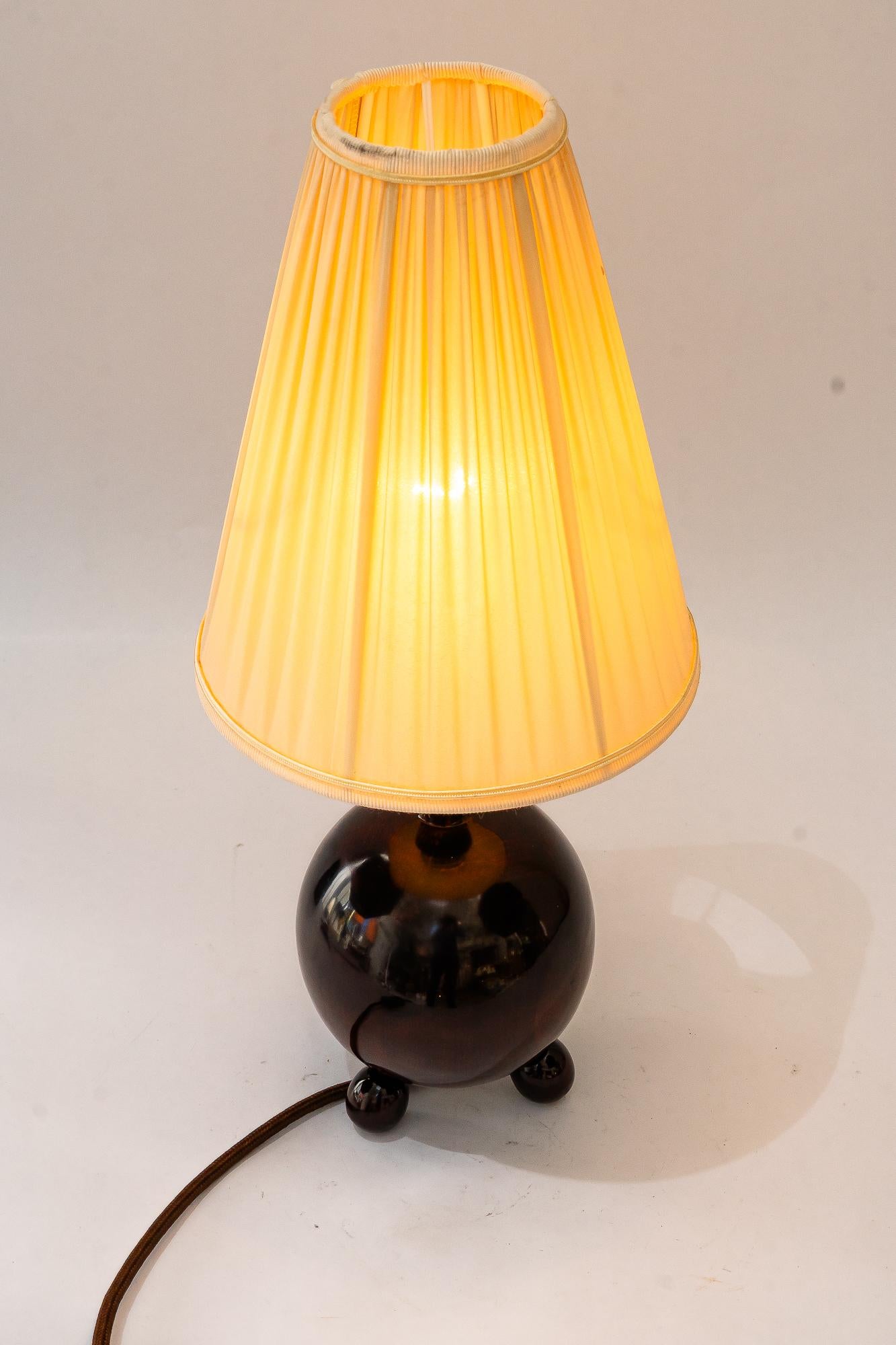 Art Deco Holz Tischlampe mit Stoffschirm Wien um 1920er Jahre 6