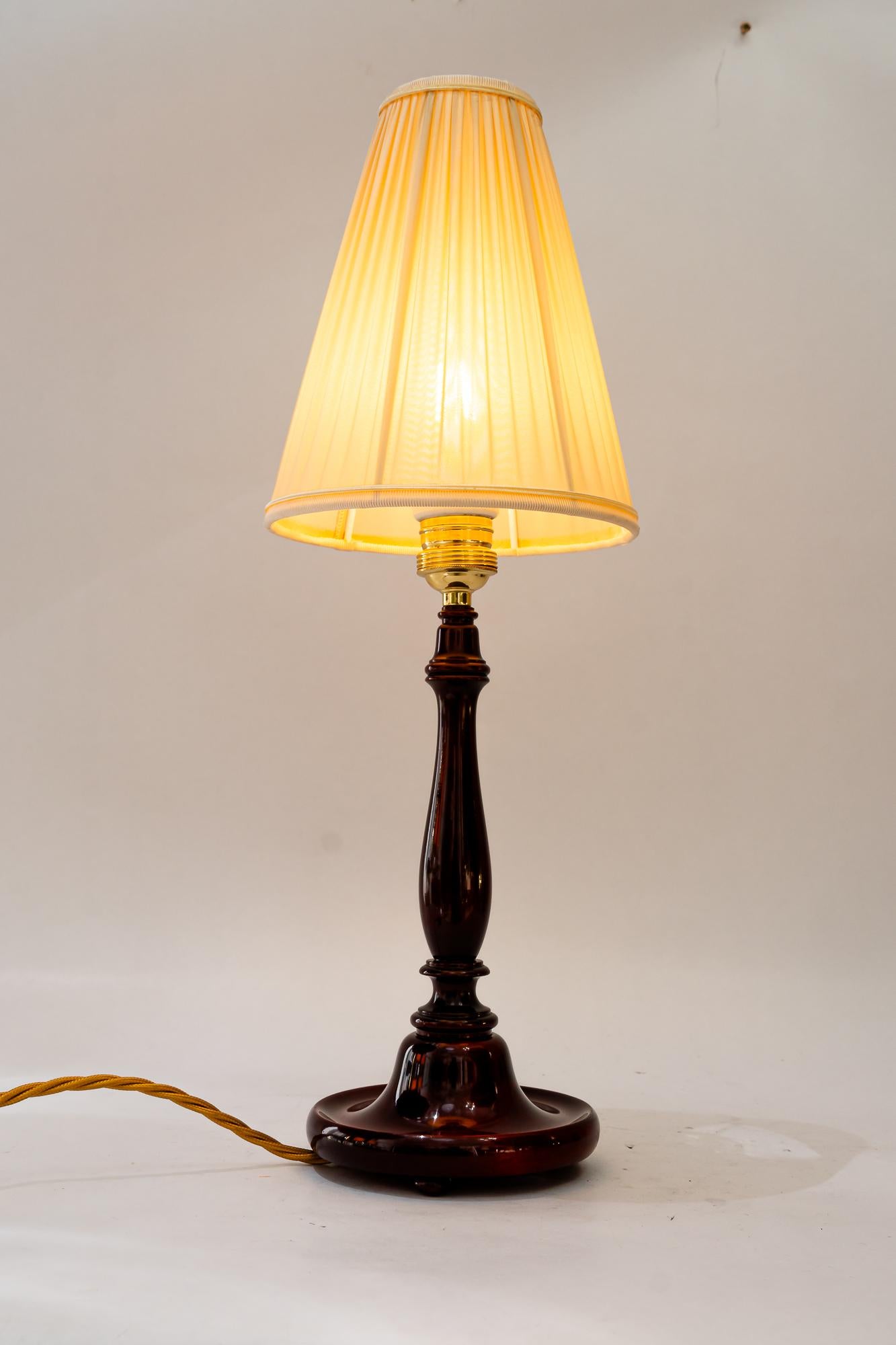 Art Deco wood table lamp with fabric shade vienna around 1920s For Sale 6